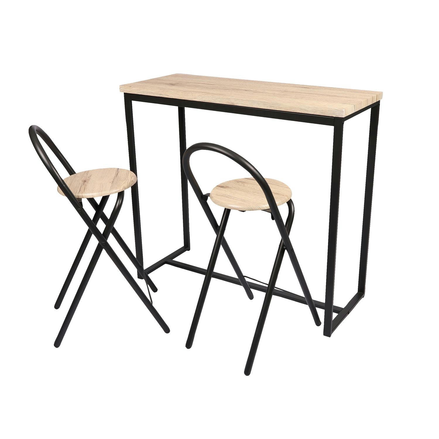 DOCK - Table murale et ses 2 tabourets en mdf et métal beige