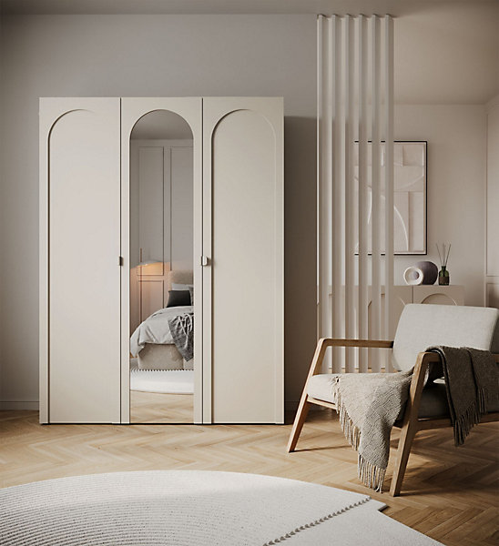Armoire avec miroir 3 portes à façades cintrées 150 cm gris cachemire Arkadia