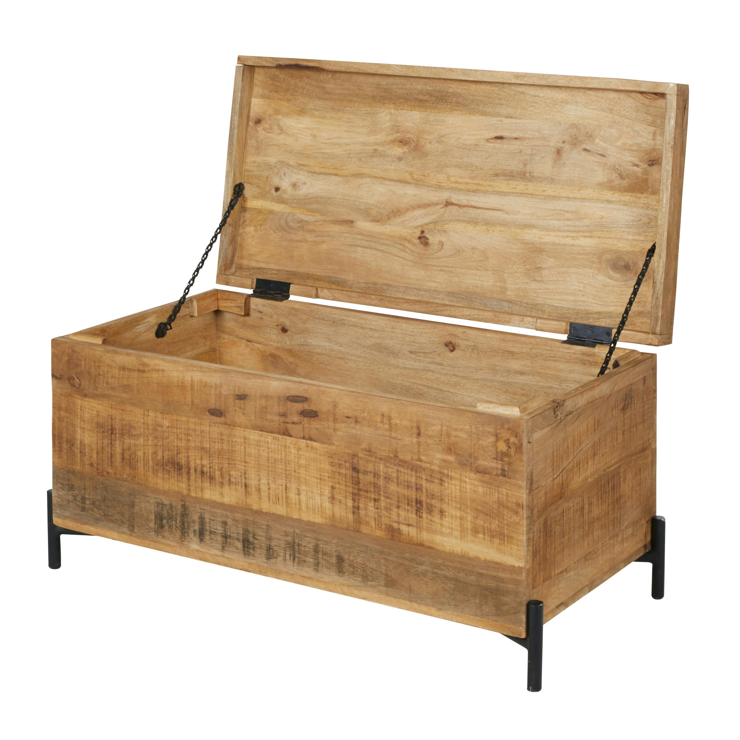 - Malle en bois de manguier et métal noir