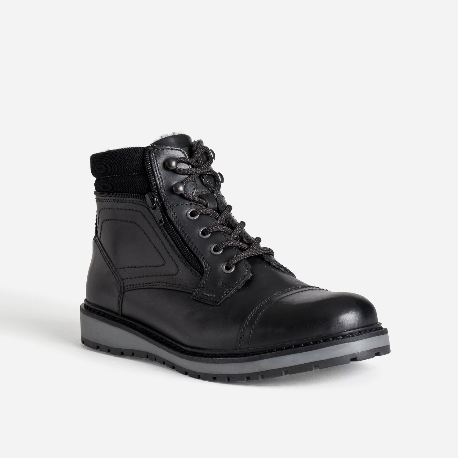 Boots à lacet noir cuir détails gris