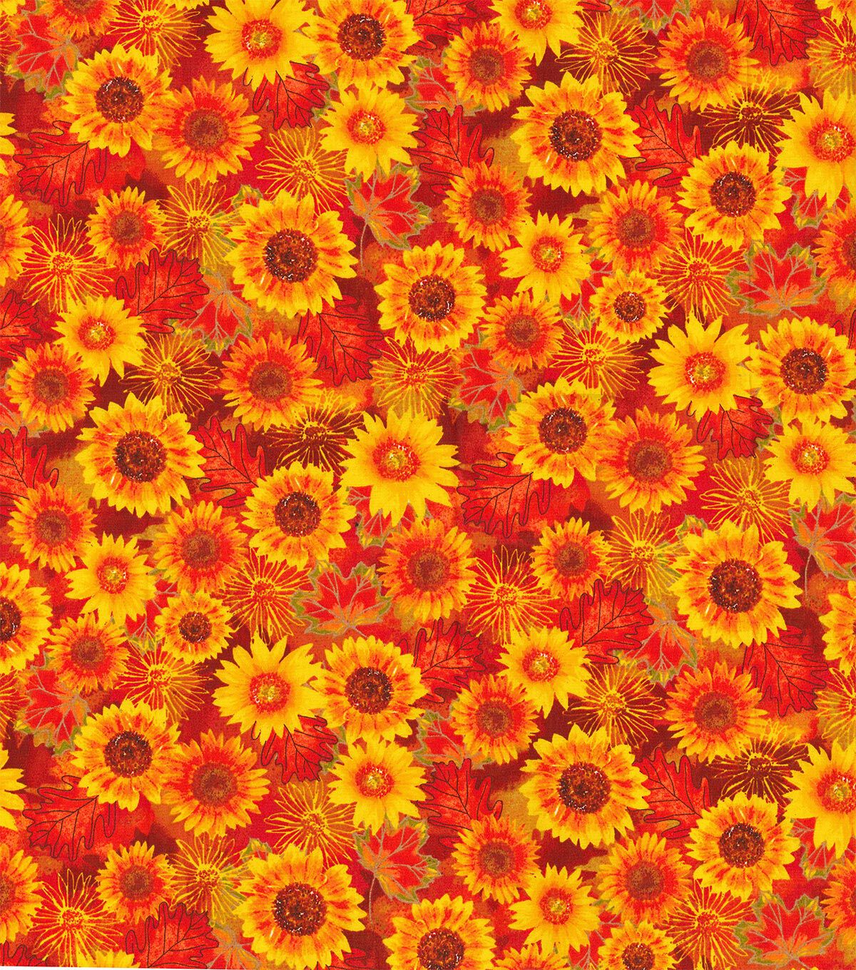 Fabric Traditions Bright Sunflowers And Leaves Harvest Cotton Fabric