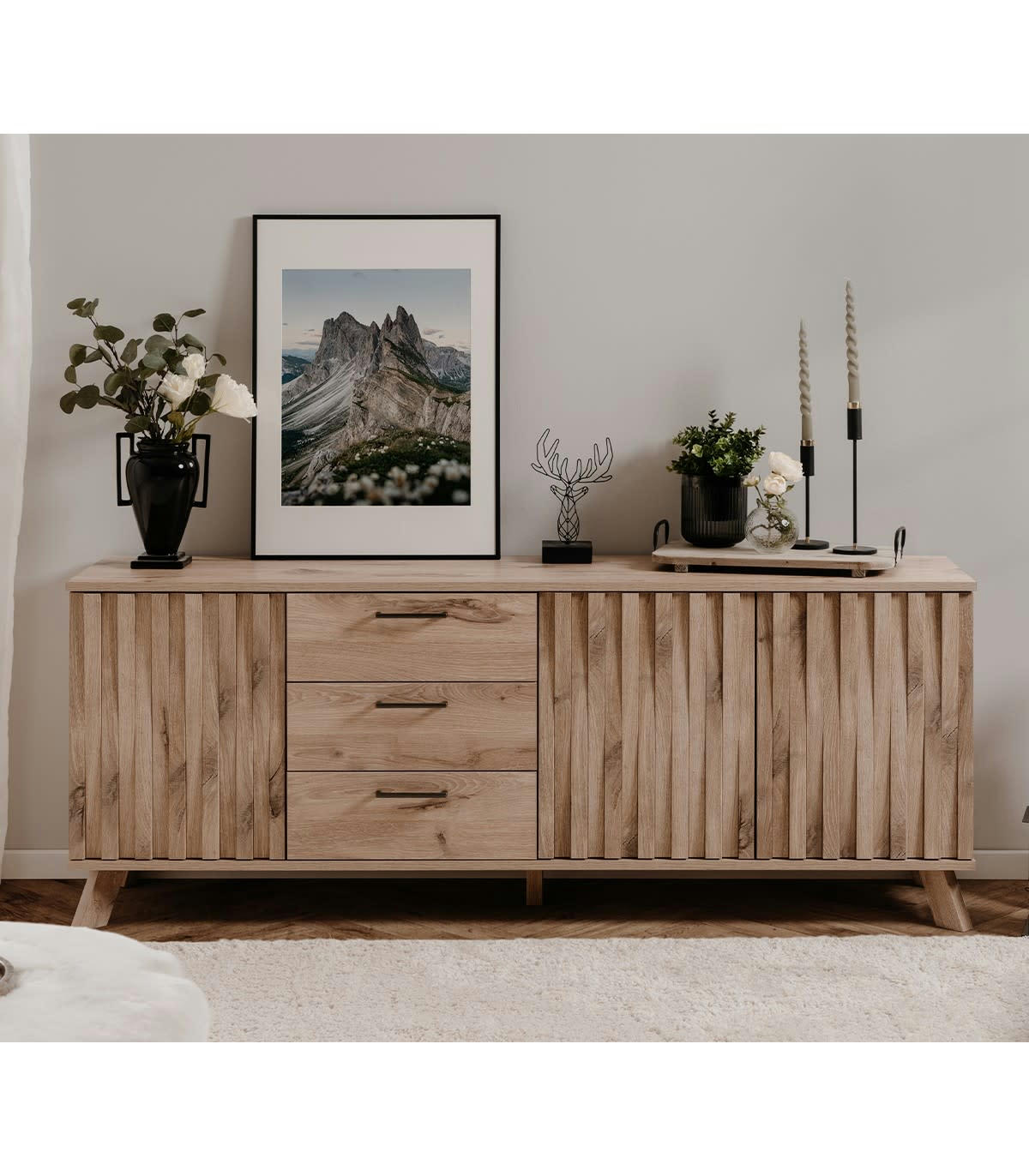 OPOLE - Buffet bas 3 portes et 3 tiroirs effet bois - L175 x H65 cm