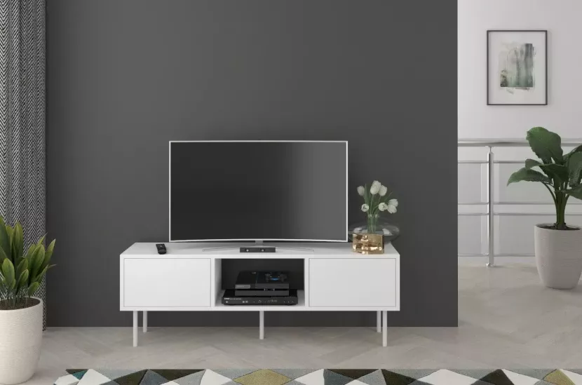Biała nowoczesna komoda RTV Dancan MIRKA / szer. 130 cm