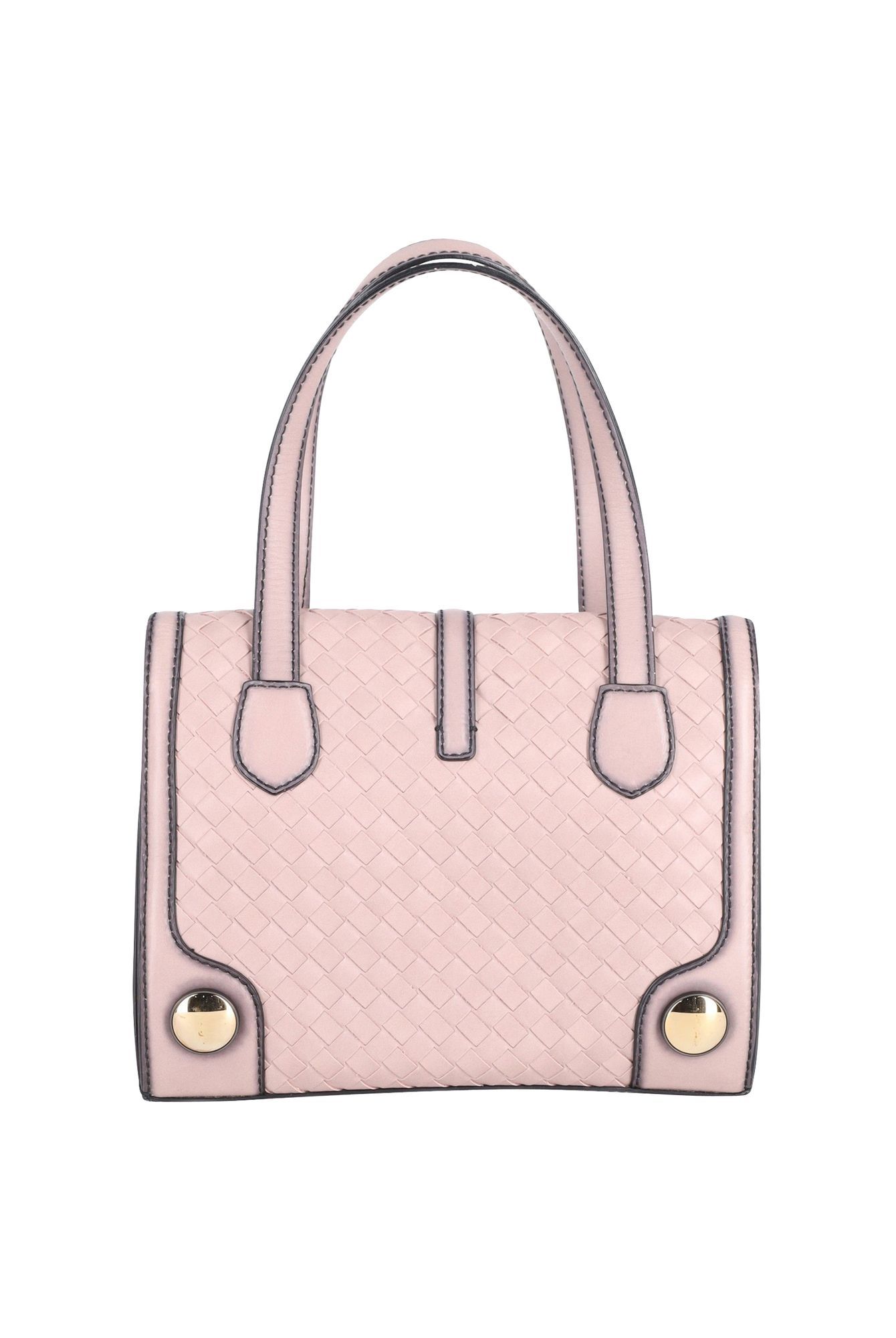 Bottega Veneta Preloved Monaco Double-Handle Woven Tote Bag in Pink Calfskin Leather