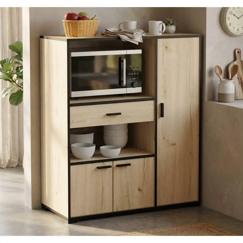 Magnetronkast Zira - 90x40x107cm - 3 deuren; 1 lade - eikdecor/zwart