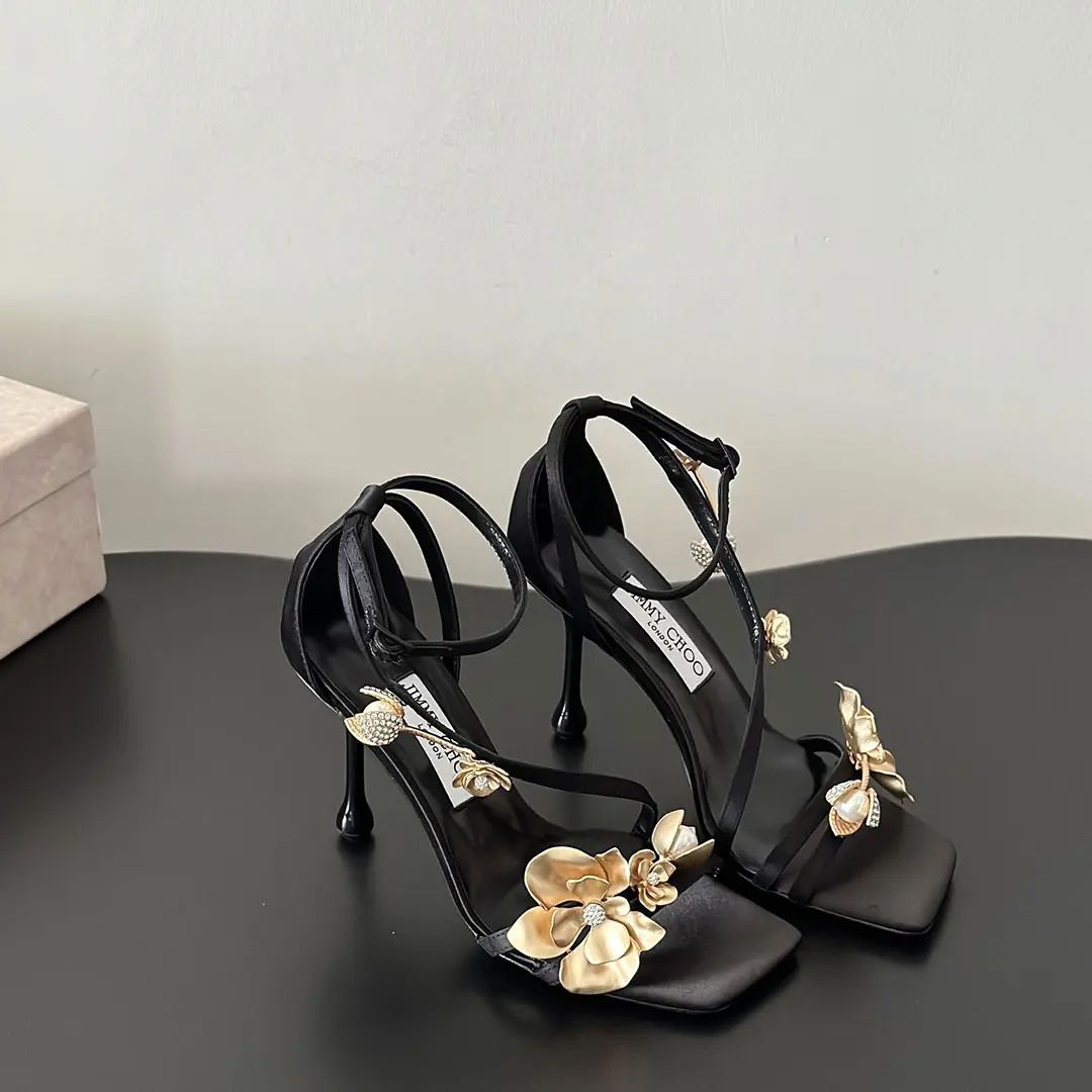 Jimmy Choo Leather Line Strap   Sandals Slide 9.5CM