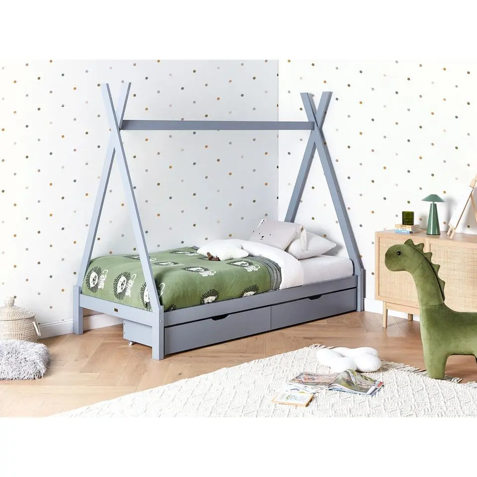 DEVAY - Kinderbed met opbergruimte - Grijs - 90 x 200 cm - Grenenhout
