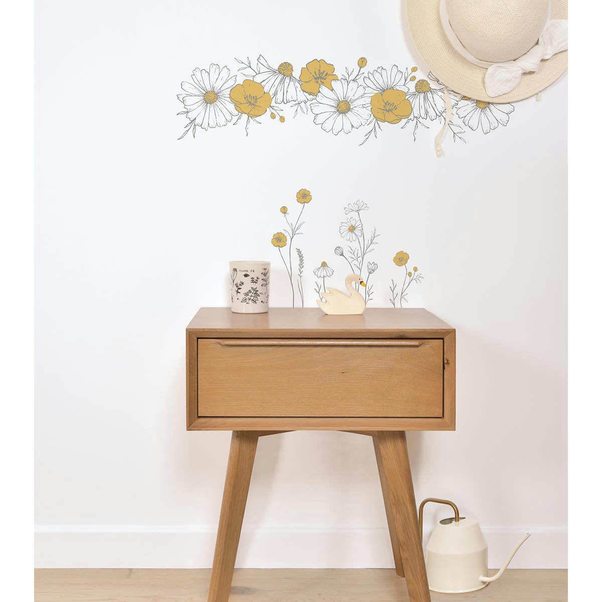 CHAMOMILE - Sticker guirlande de fleurs en Vinyle mat Blanc