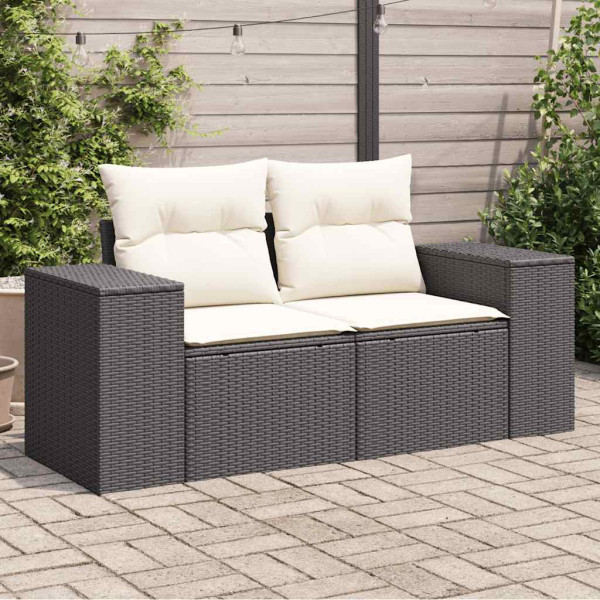 Sofa Ogrodowa Czarna z Poduszkami Fotel Siedzisko Na Taras Balkon