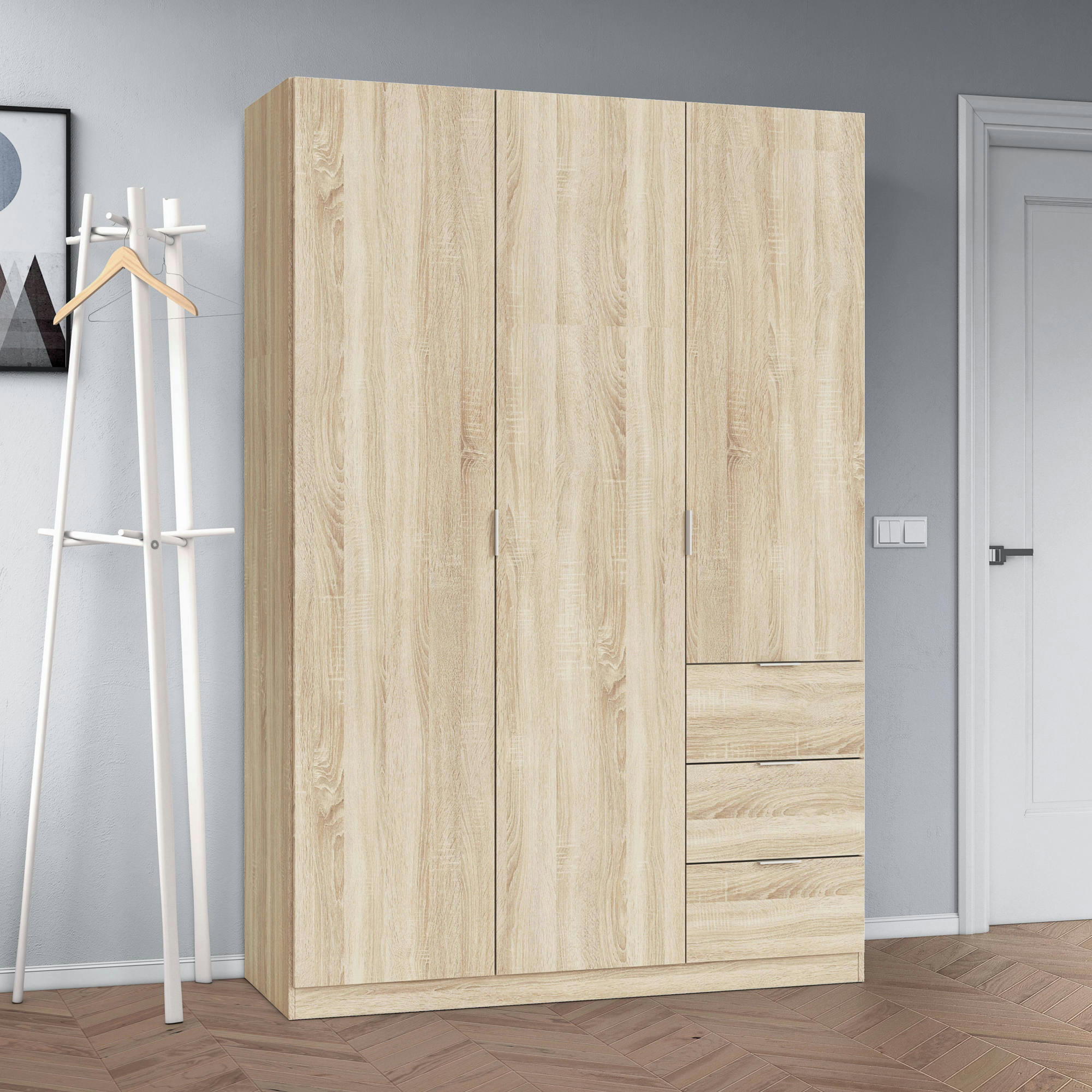 FULLERTON - Garde-robe avec 3 portes et 3 tiroirs effet bois chêne