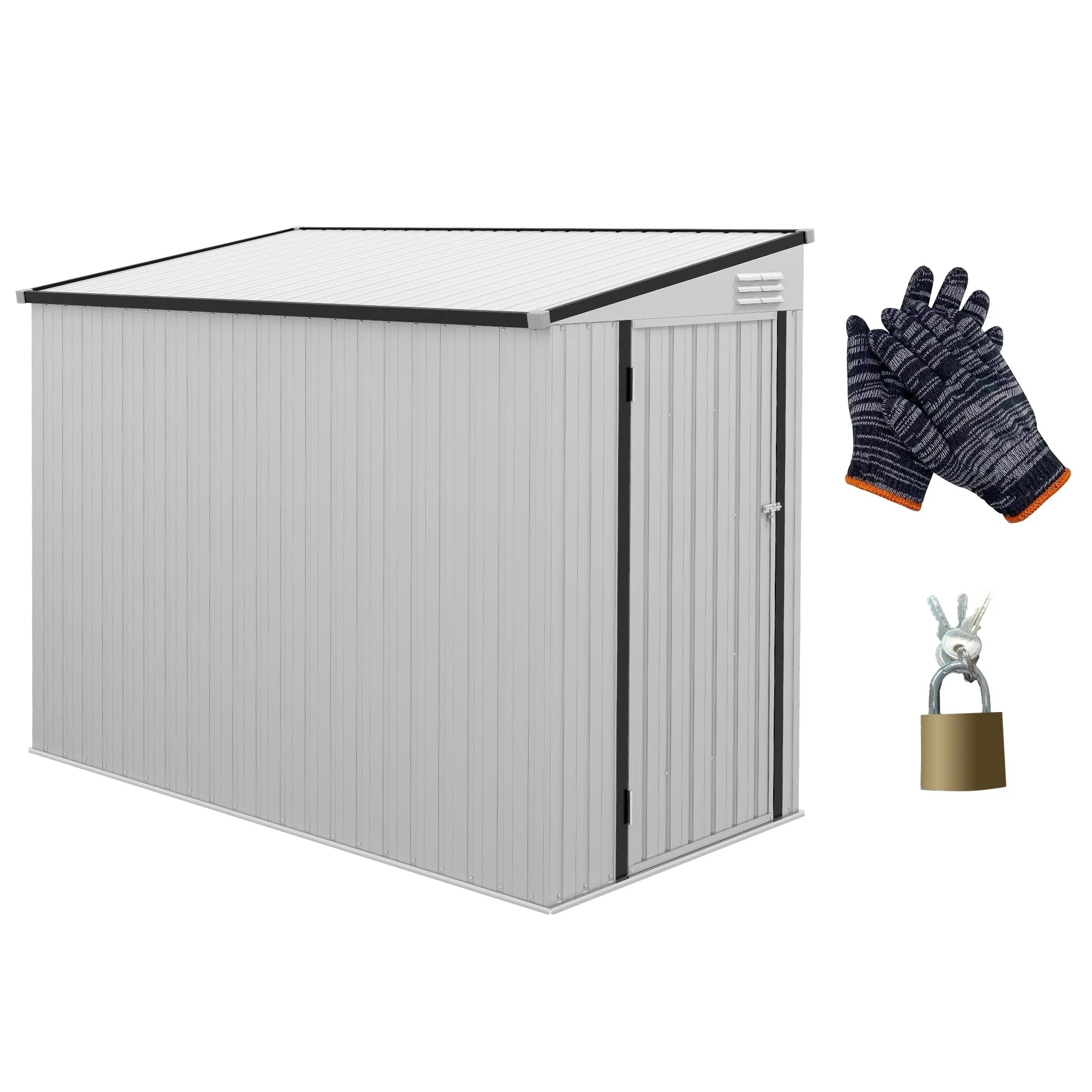 Outsunny 4' x 8' Metal Outdoor Storage Shed, Lean to Storage Shed, Garden Tool Storage House with Lockable Door and 2 Air Vents