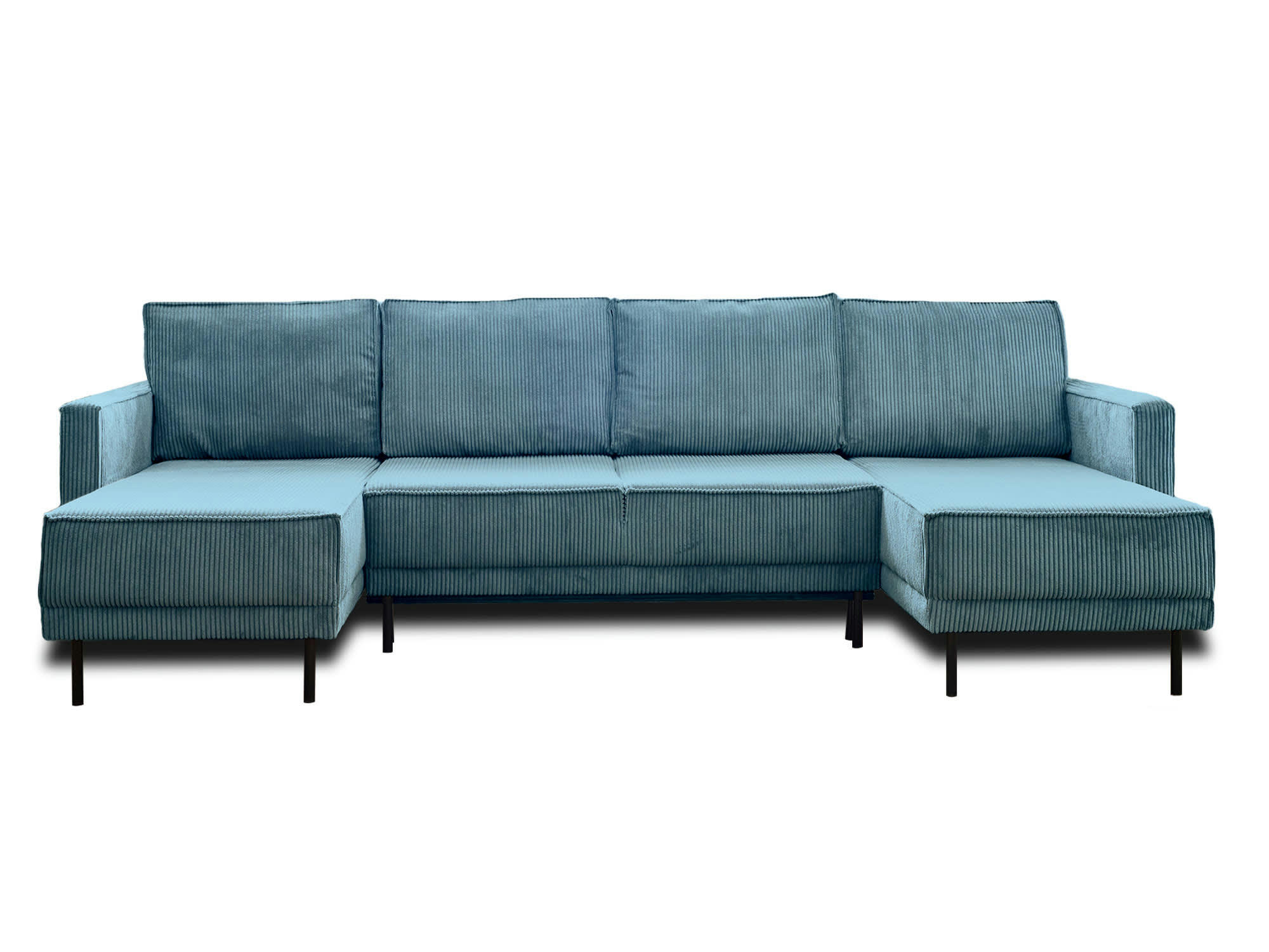 CHARLIE - Canapé panoramique 7 places angle réversible en velours côtelé bleu