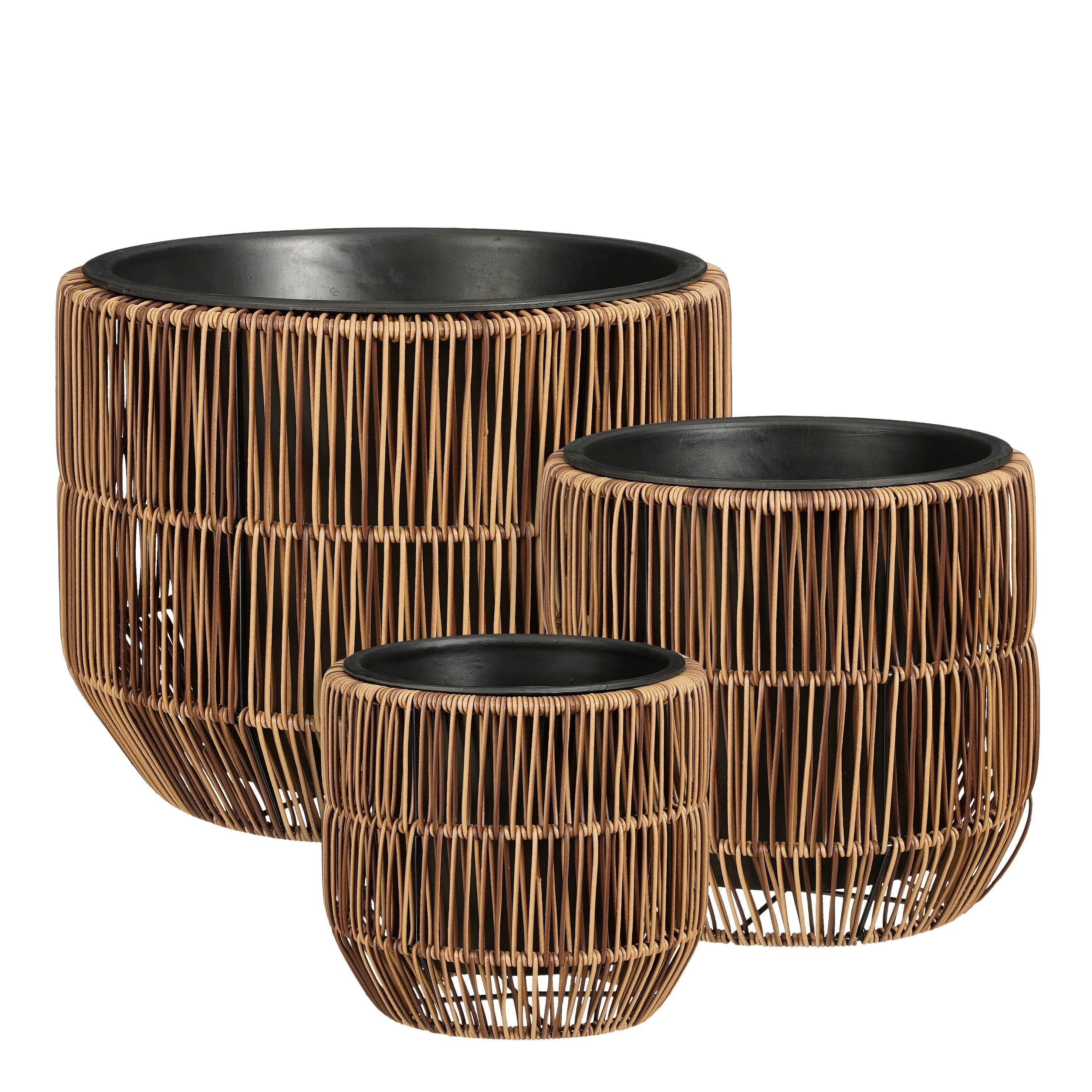 Mica Decorations Peta Bloempot voor Buiten – Set van 3 – Plantenpot voor Bloemen en Buitenplanten – Bloempotten voor Buiten – Donkerbruin