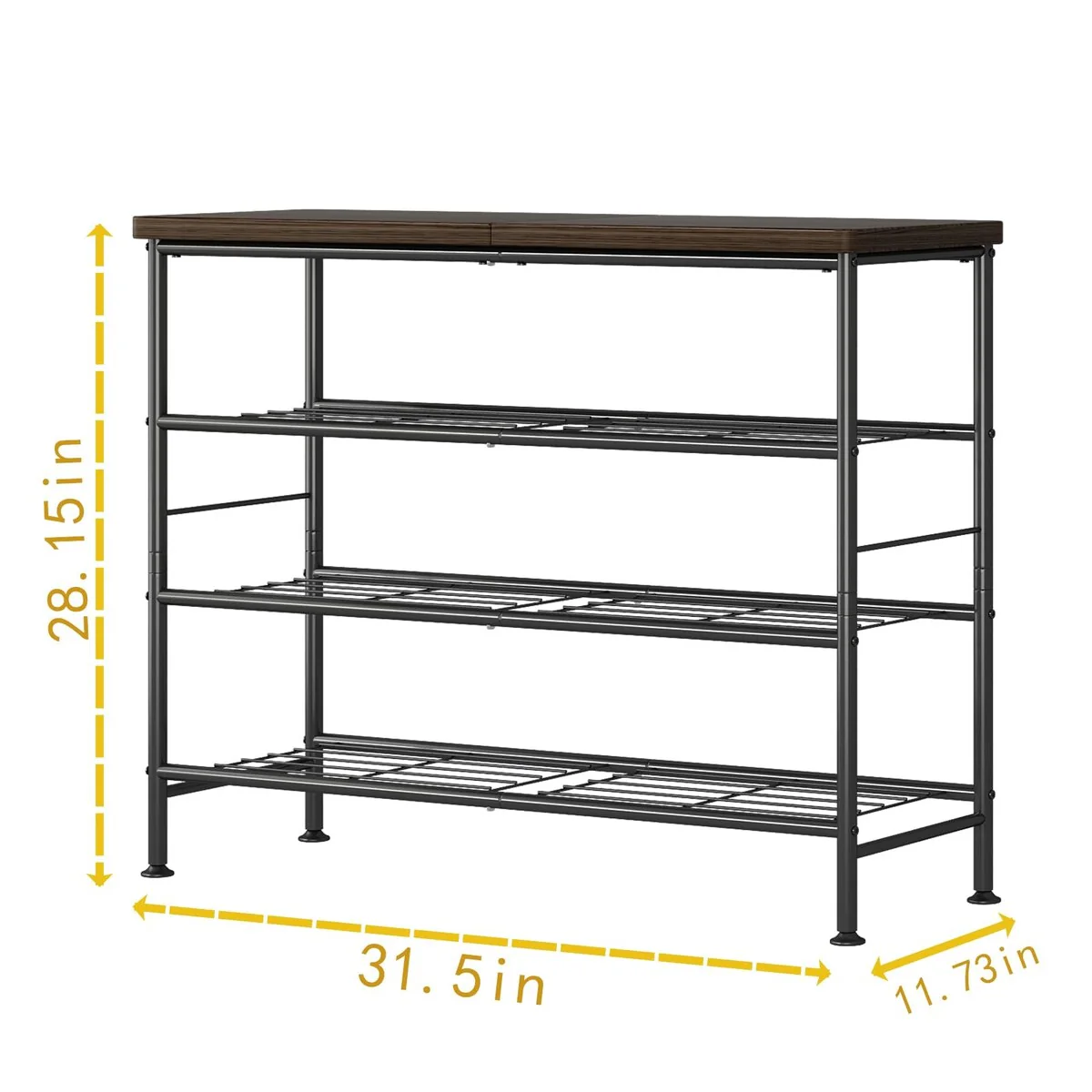 Shoe Rack Organizer 4 Tier for Closet Entryway Free Standing Metal Storage Shoe Shelf with MDF Top Board，Black