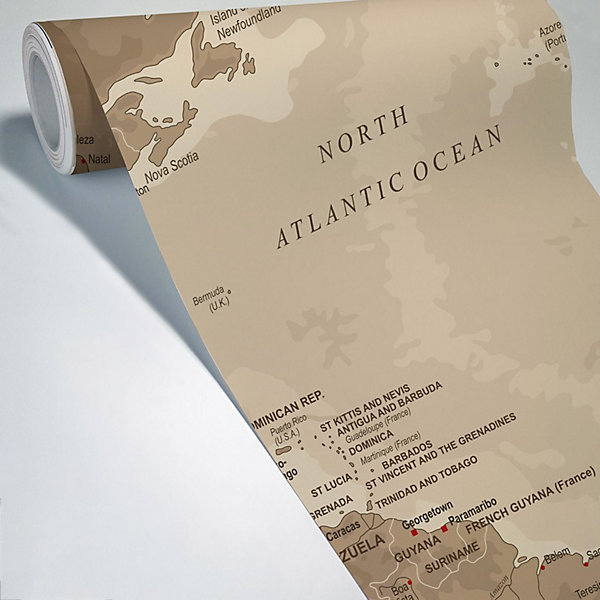 Papier peint panoramique - Map Monde - intissé : 150g/m² - 7 lés : 336x270cm