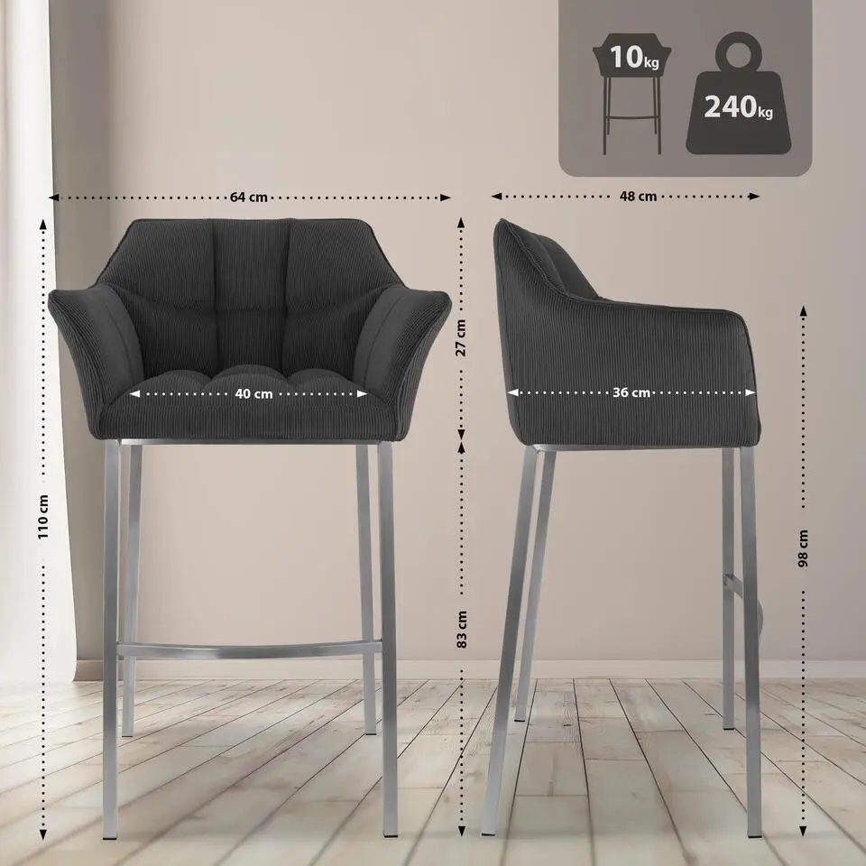 CLP Barkruk Damaso roestvrij staal Frame - Metaal - donkergrijs