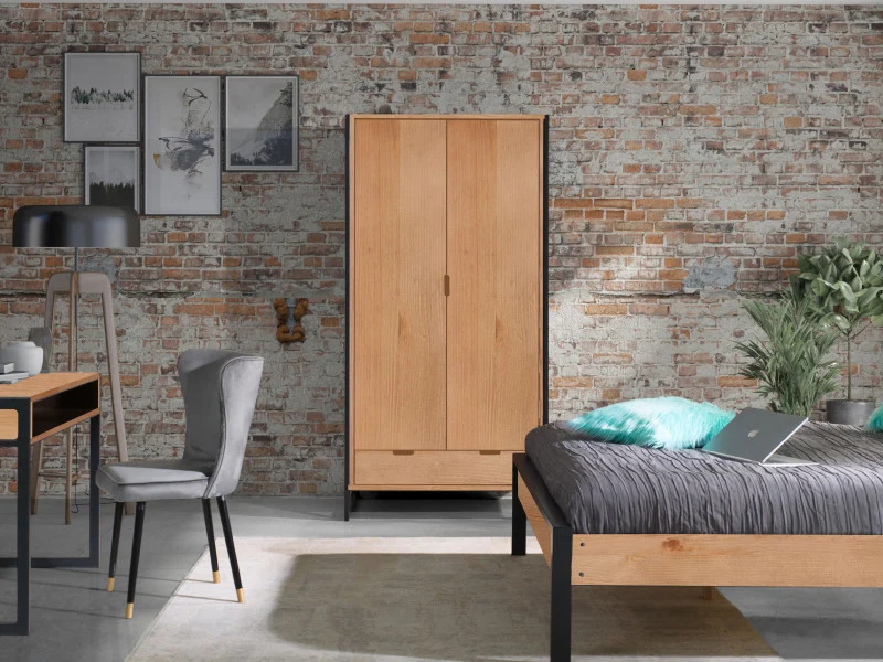 Szafa drewniana LOFT WOOD z drążkiem, kolor dębowy