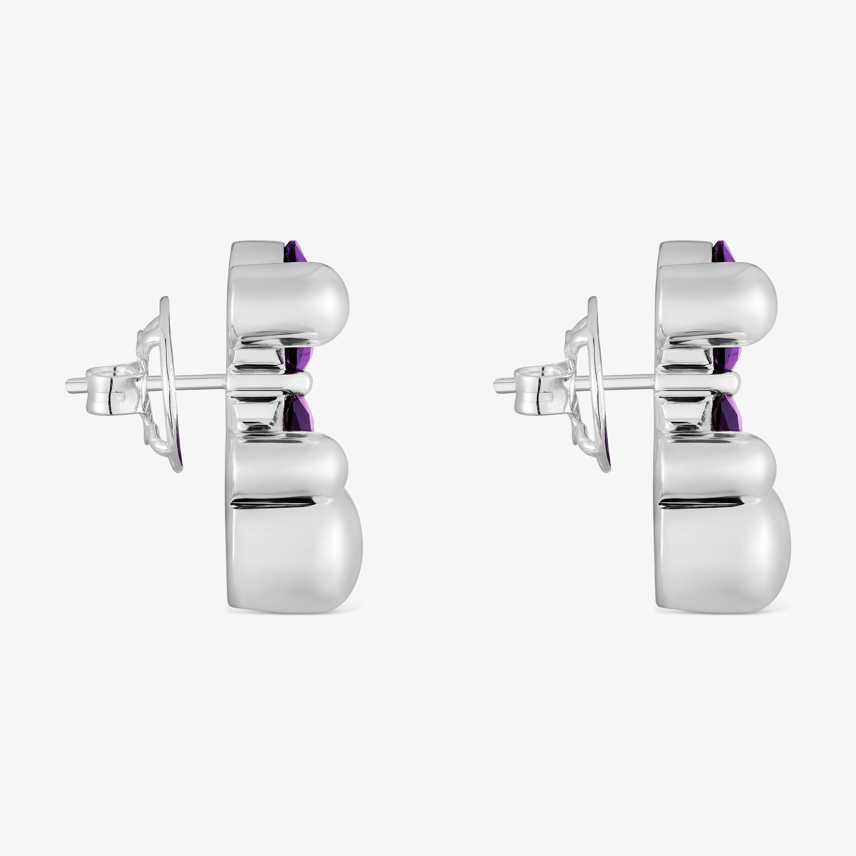Pendientes motivo oso de plata y zafiro lila creado en laboratorio 23 mm Color Bear LGG