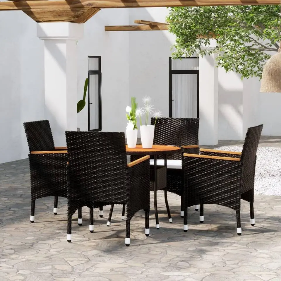 vidaXL - 5-delige Tuinset met armsteun zwart - Poly rattan en hout - ? 80 cm