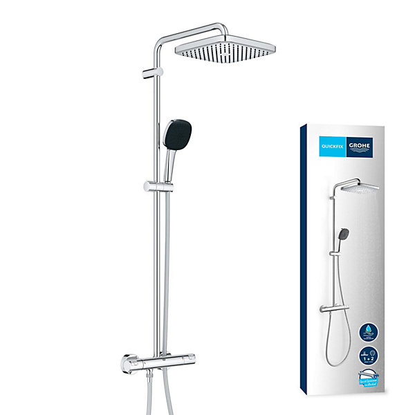 Grohe Quickfix Colonne de douche thermostatique XXL Cube 250   Douchette 2 jets, Chrome (26696022)