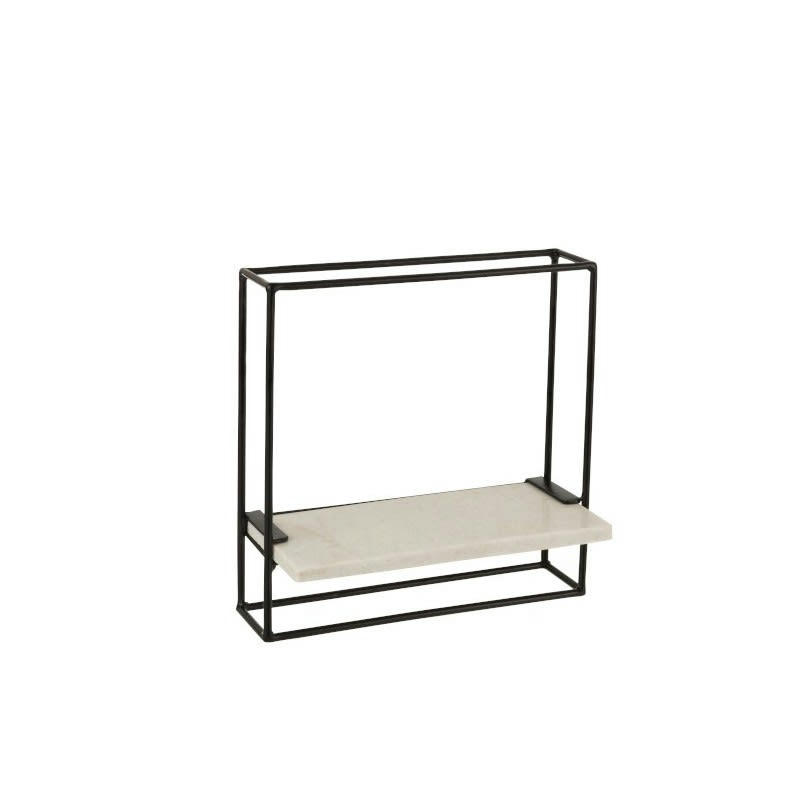 MARBRE - Étagère murale planche fer/marbre noir/blanc 35x35cm