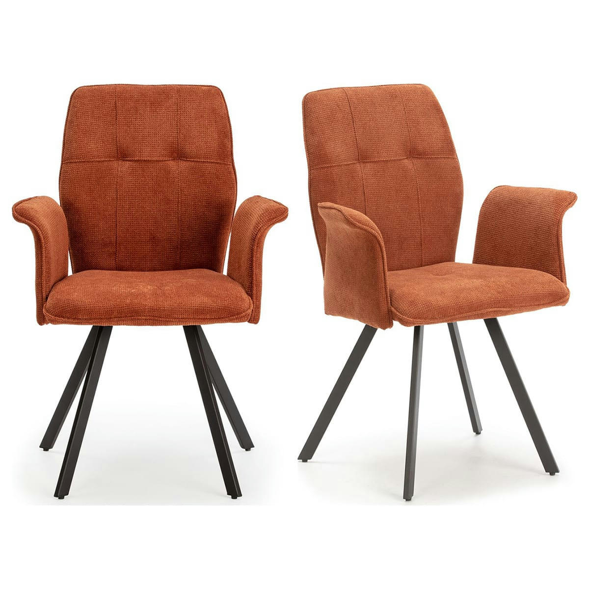 ALANN - Lot de 2 fauteuils de table en tissu rouille