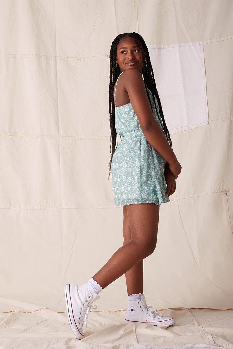 Hello Franki Floral Godet Romper for girls