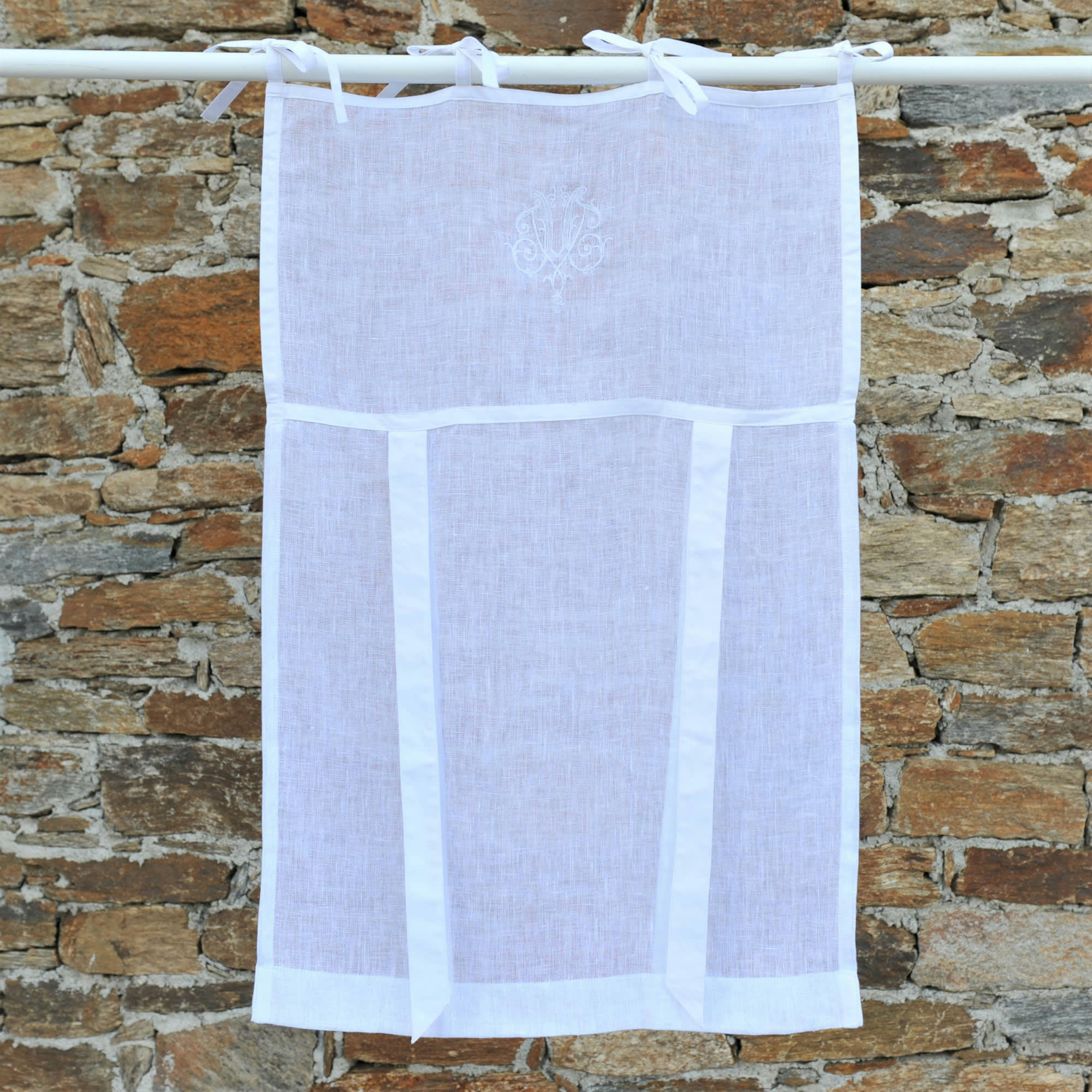 MARSEILLE BLANC - Store en lin blanc avec monogramme 80X160 CM