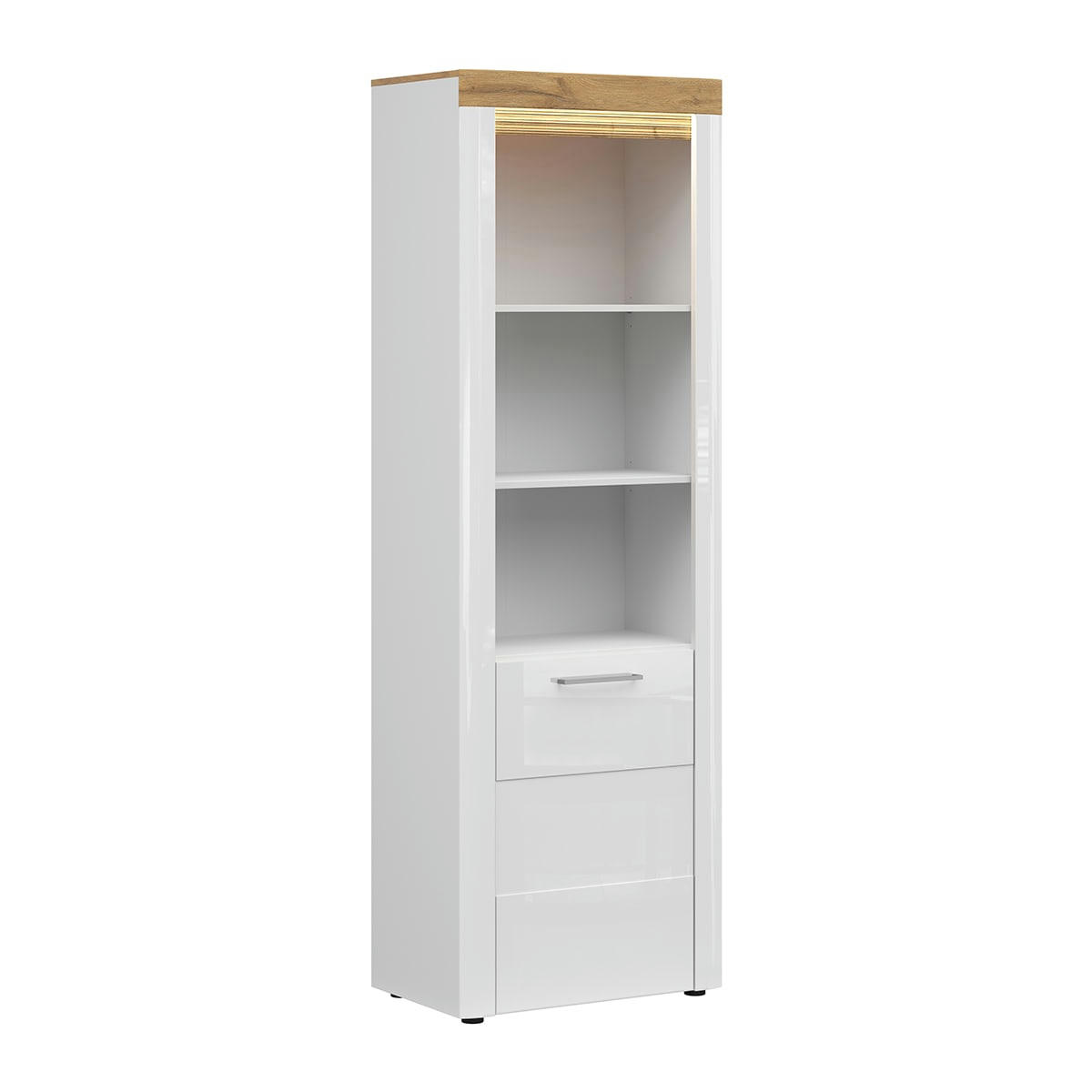 - Bibliothèque 1 porte avec LED mdf et stratifiés blanc et naturel