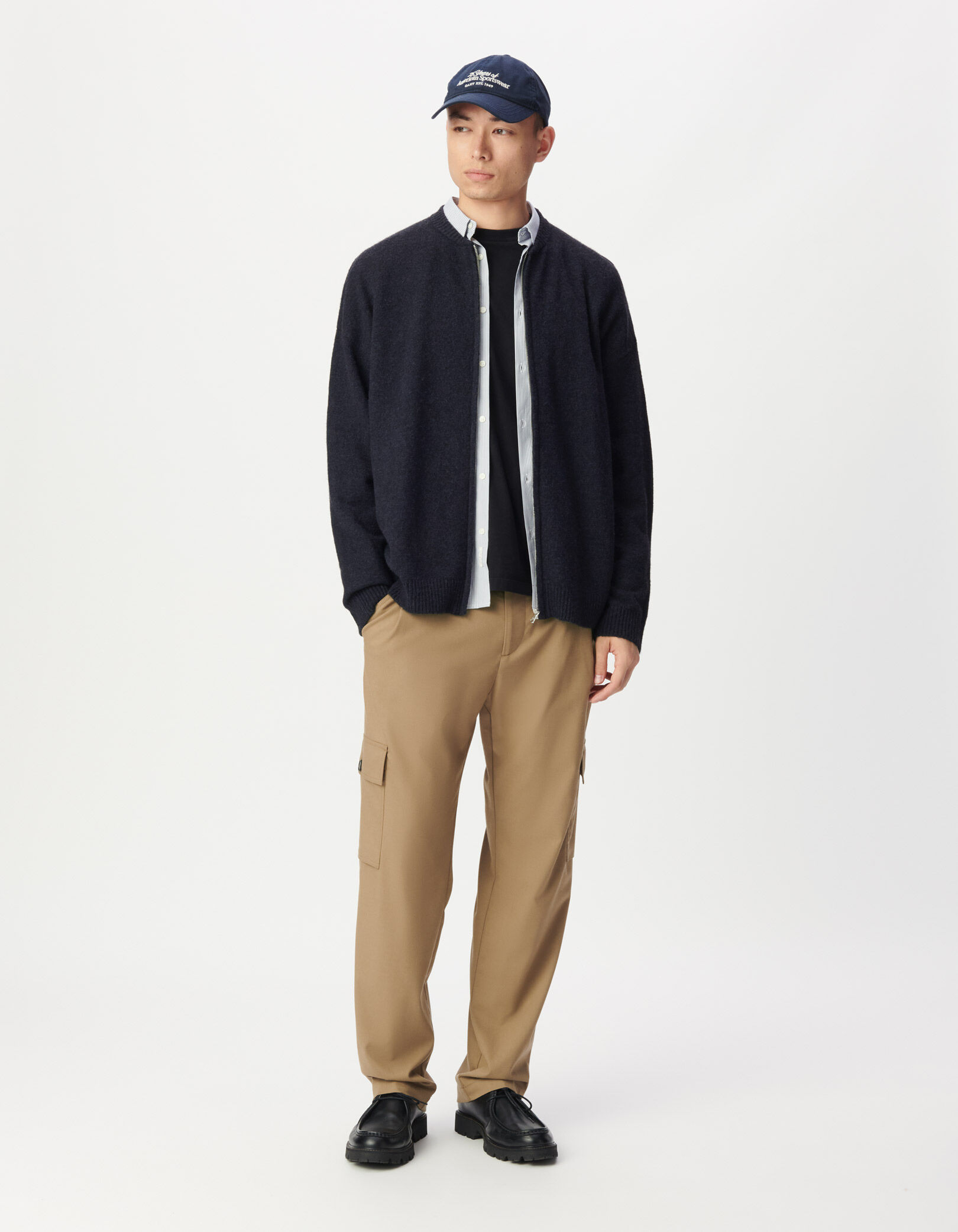 Cardigan zippé marine tricot Homme