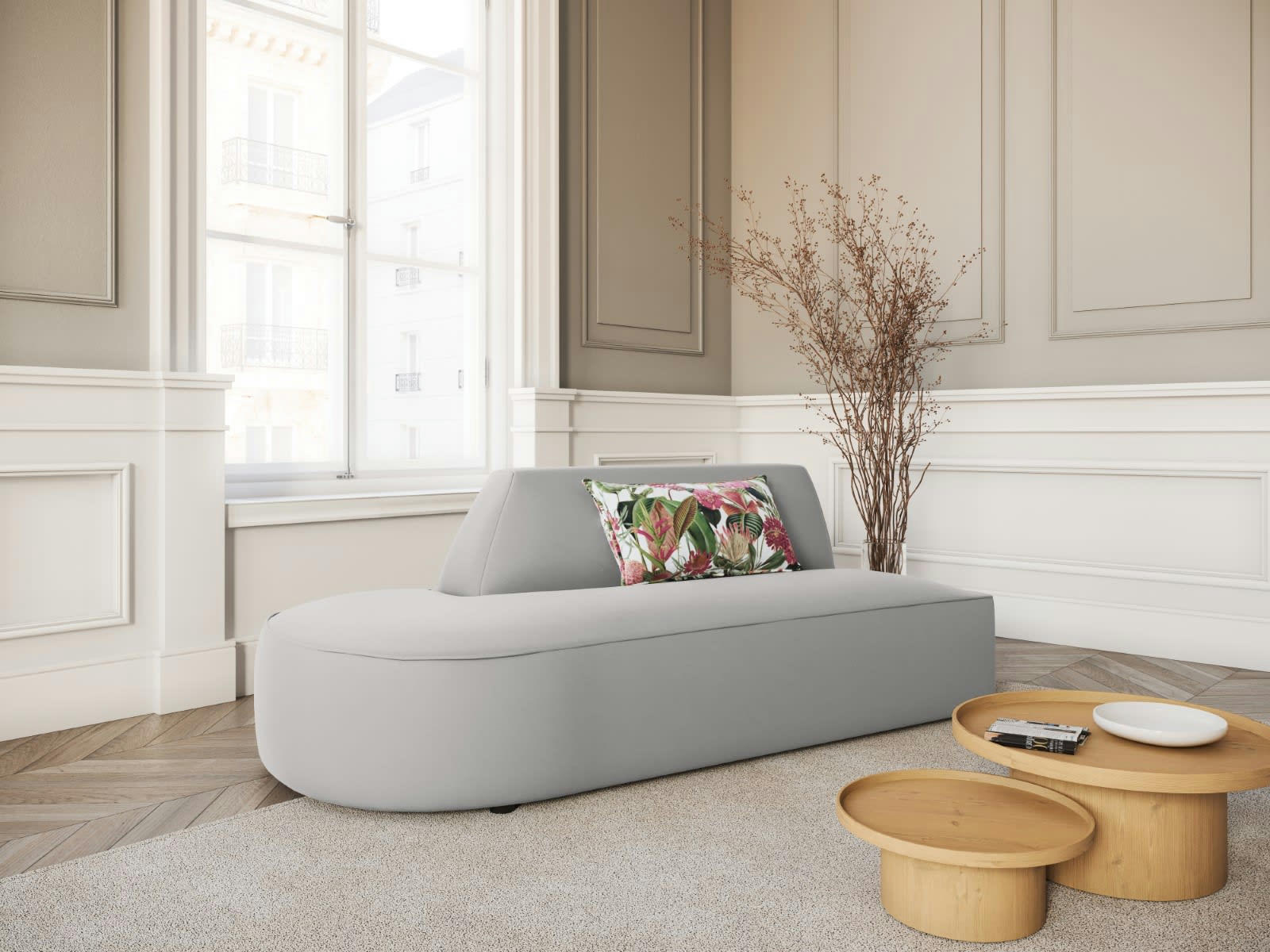 CHARLES - Canapé Modulable Gauche 2 places en Velours Gris Clair