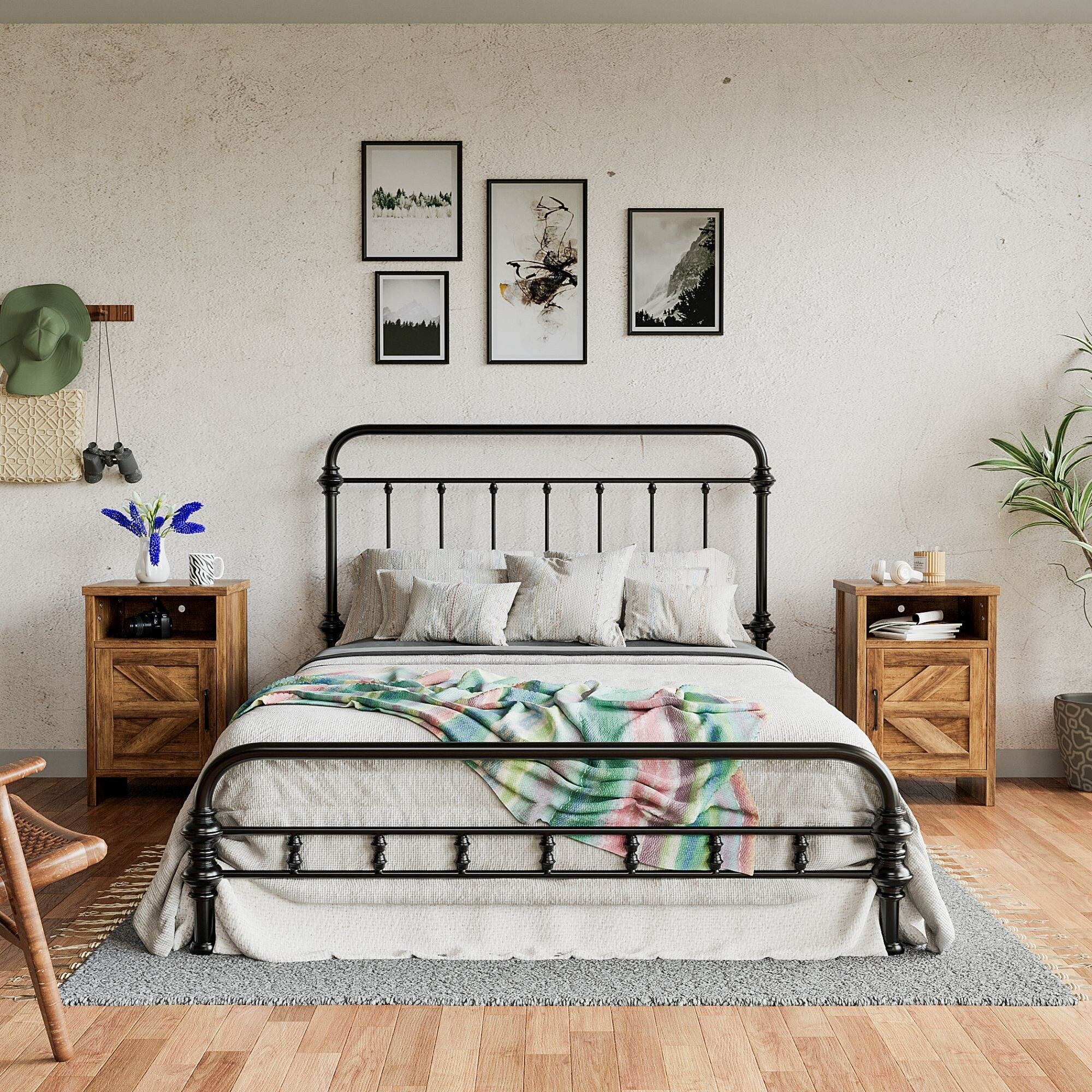 Furniwell Nightstand with Storage Shelves Side Table End Table for Bedroom Living Room