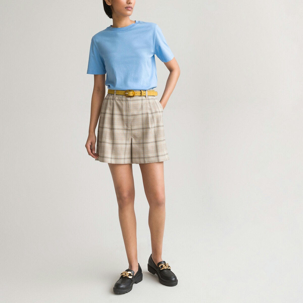 Short à carreaux Prince de Galles, taille haute