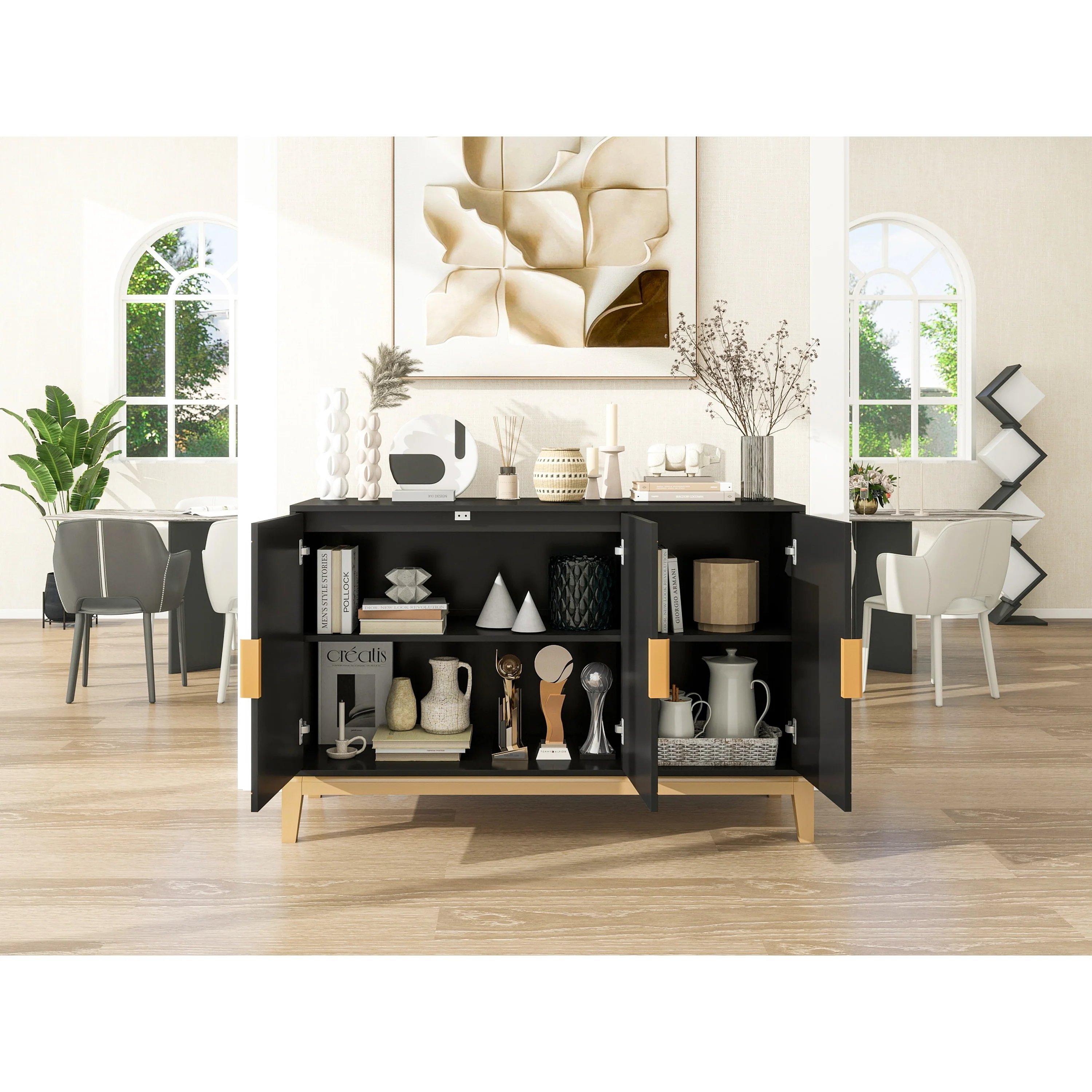 Modern Buffet Cabinet with Adjustable Shelf and Metal Handles for Living Room, Dining Room, Kitchen