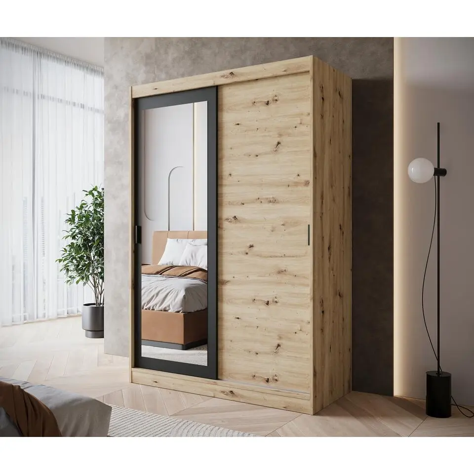 Meubella - Kledingkast Olly - Eiken - 139 cm - Met spiegel