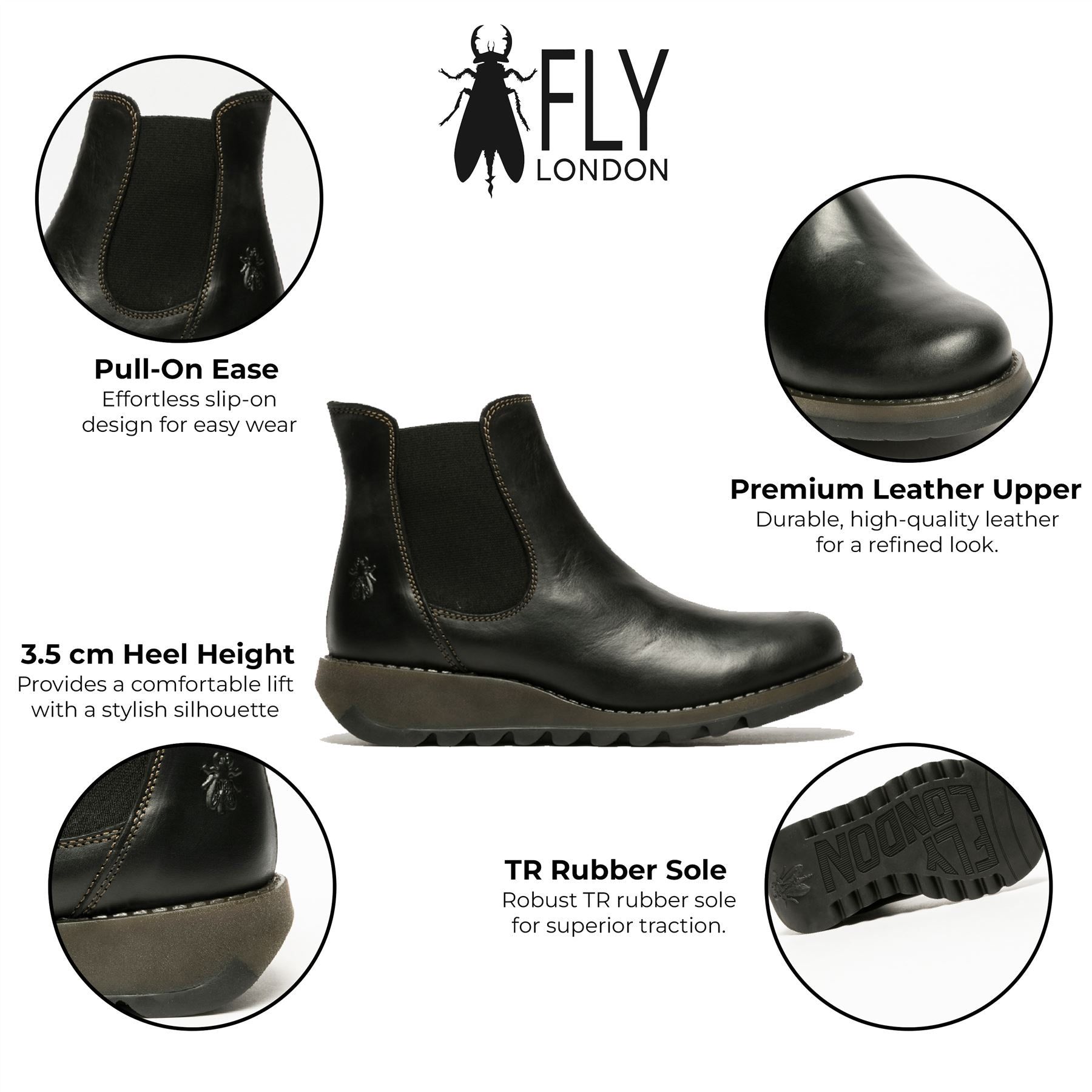 Infinity Leather SALV Chelsea Leather Ankle Casual Wedge Heel Boots