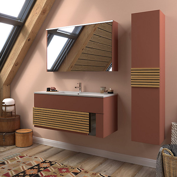 Armoire de salle de bains éclairante avec miroir Archi terracotta mat 120 cm