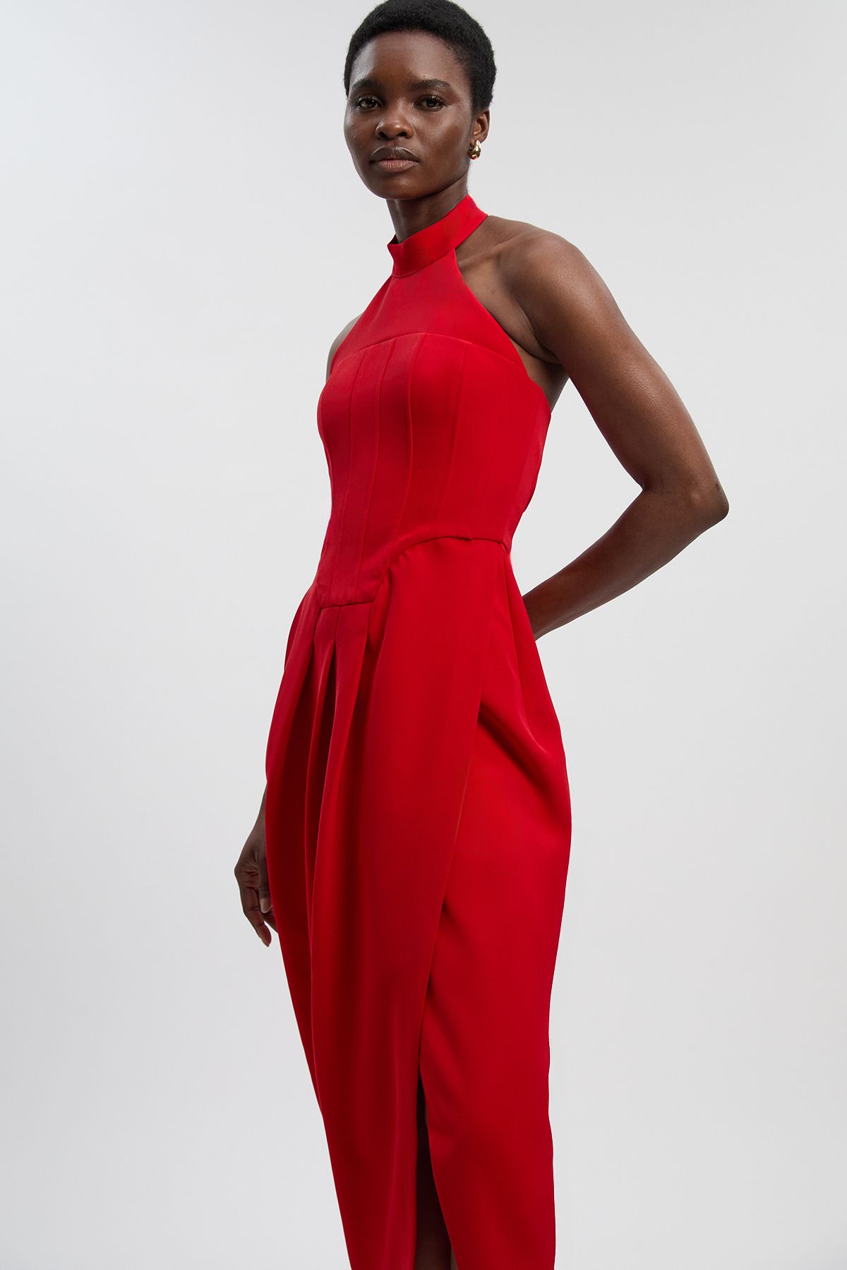 KarenMillen Petite Soft Tailored Halter Neck Midi Dress