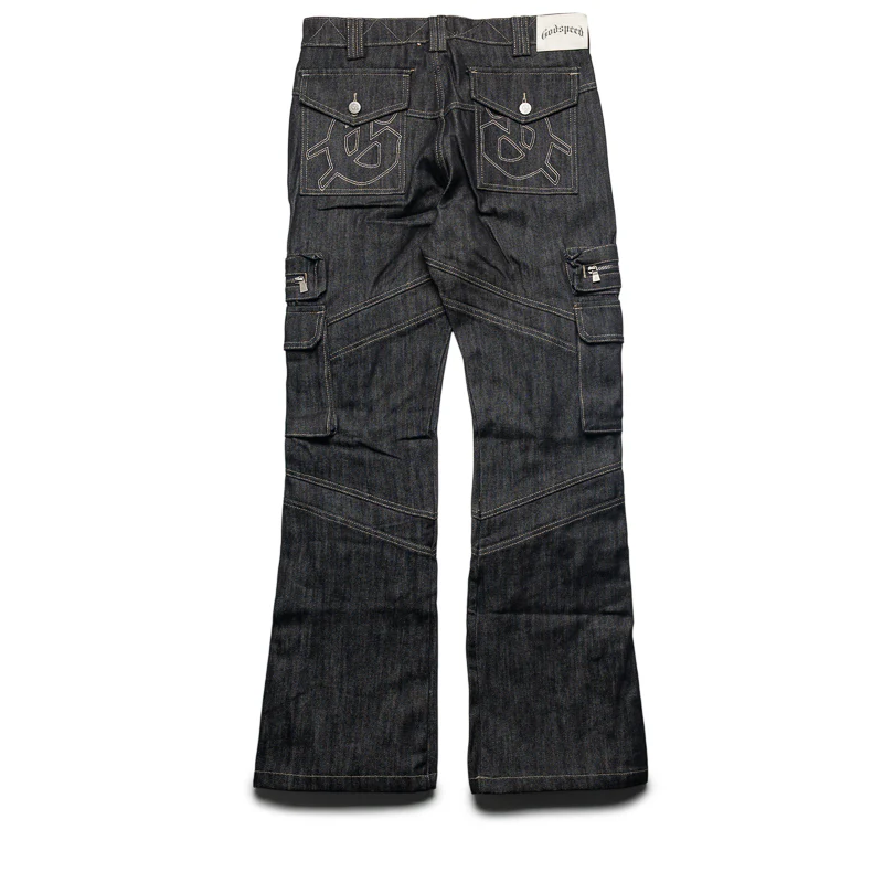 Godspeed New York Rockstar Flare Cargo Denim - Raw Black
