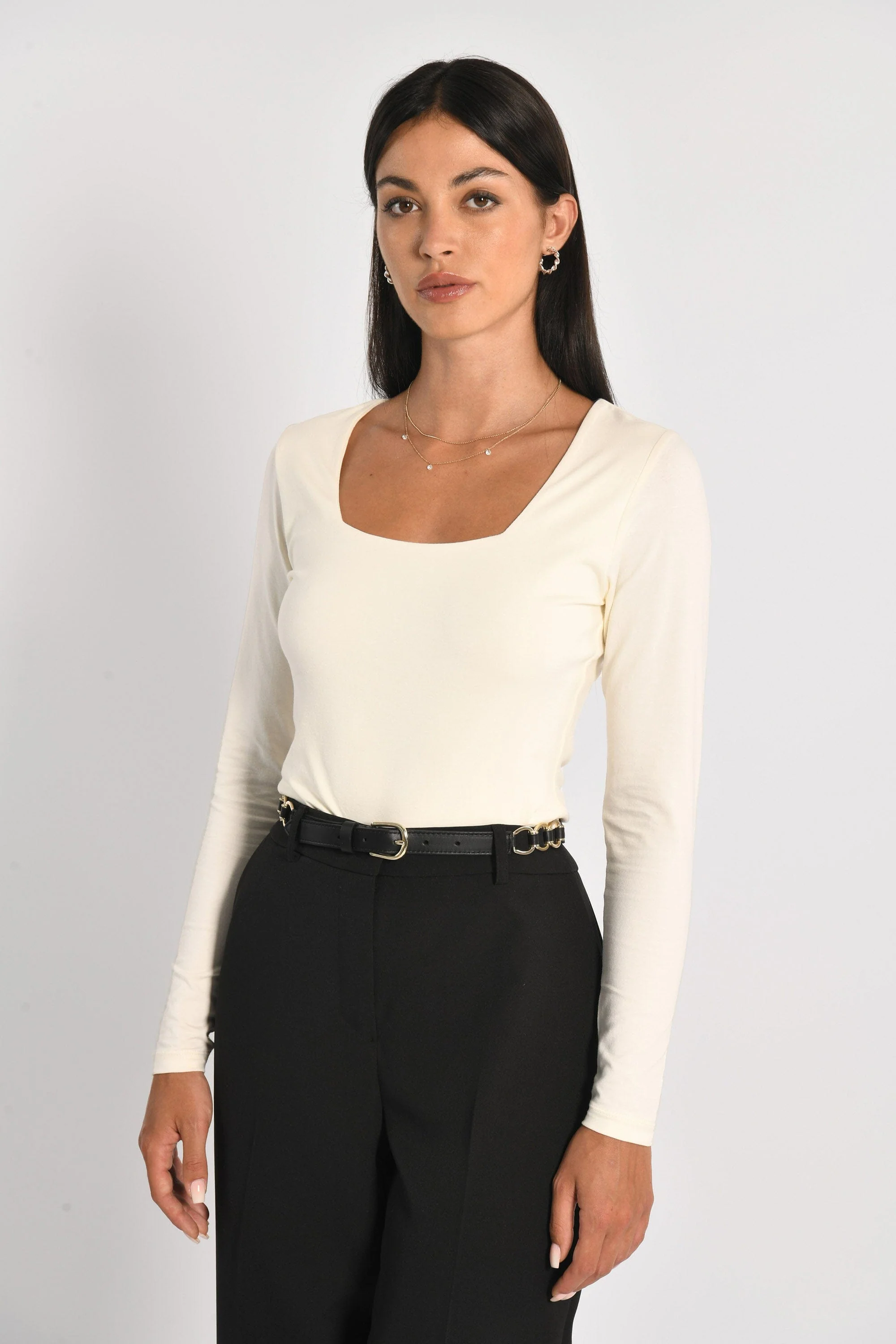 T-SHIRT COL CARRÉ CLÉMENTINE ÉCRU