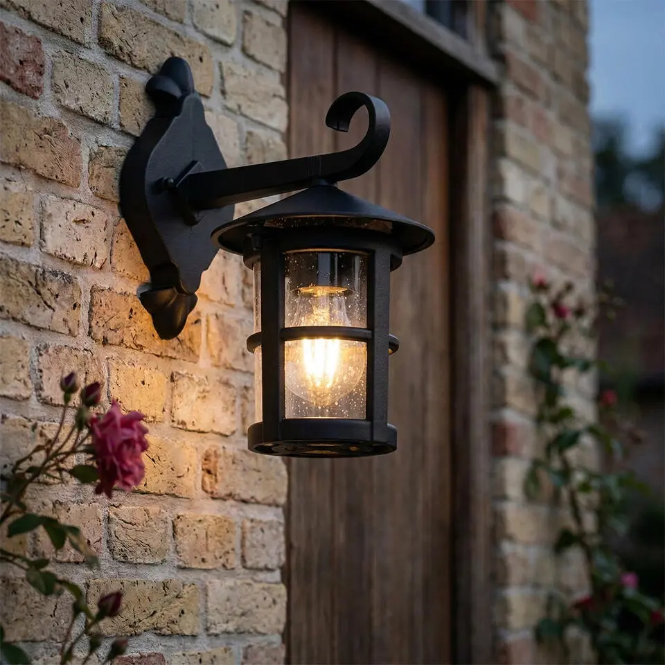 Qazqa wandlamp met bewegingssensor herb zwart e27