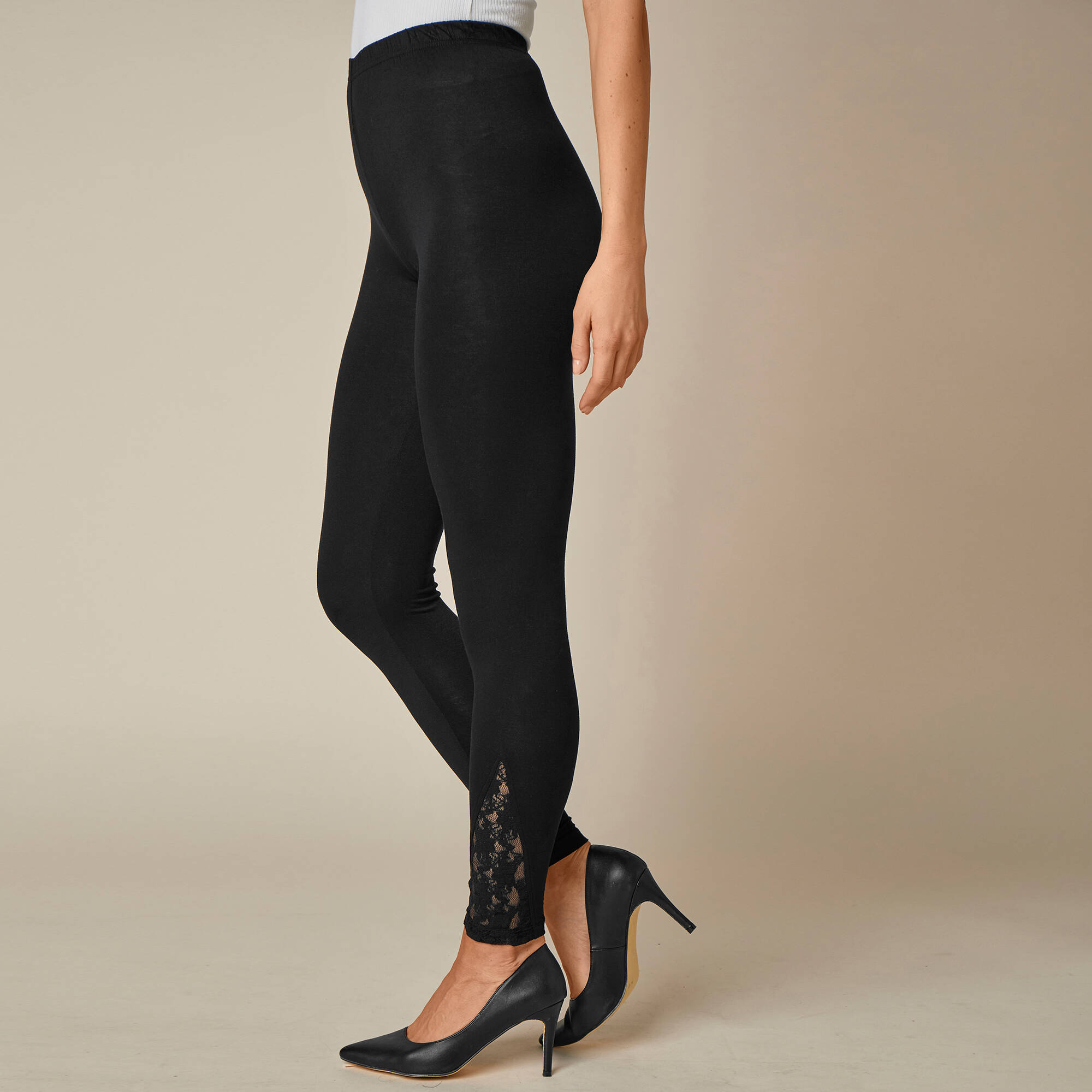 Legging base dentelle, taille élastiquée