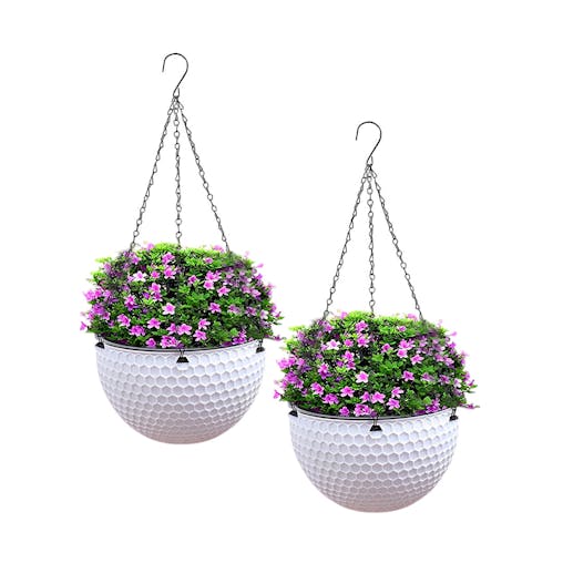 SOGA 2-Pack White Medium Hanging Resin Self-Watering Flower Pot Planter