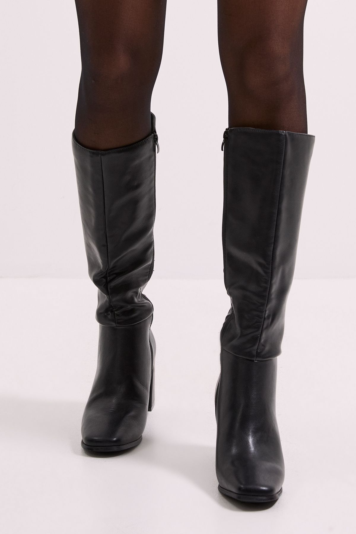 Dorothy Perkins Wide Fit Kristen Faux Leather Square Toe High Heel Knee Boots