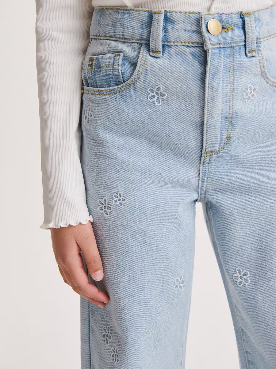 Straight Jeans With Embroidery Detailing