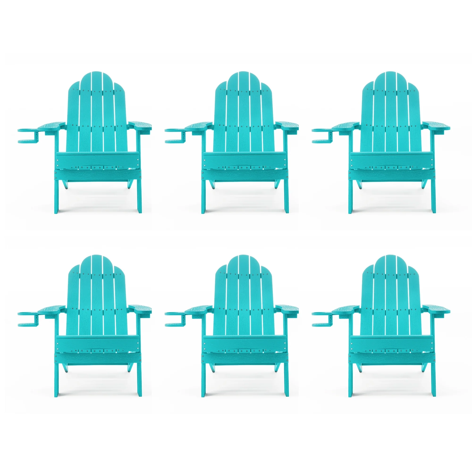 LUE BONA Weather Resistant Folding Plastic Outdoor Patio Chairs, Adirondack Chair with Cup Holders Set of 6
