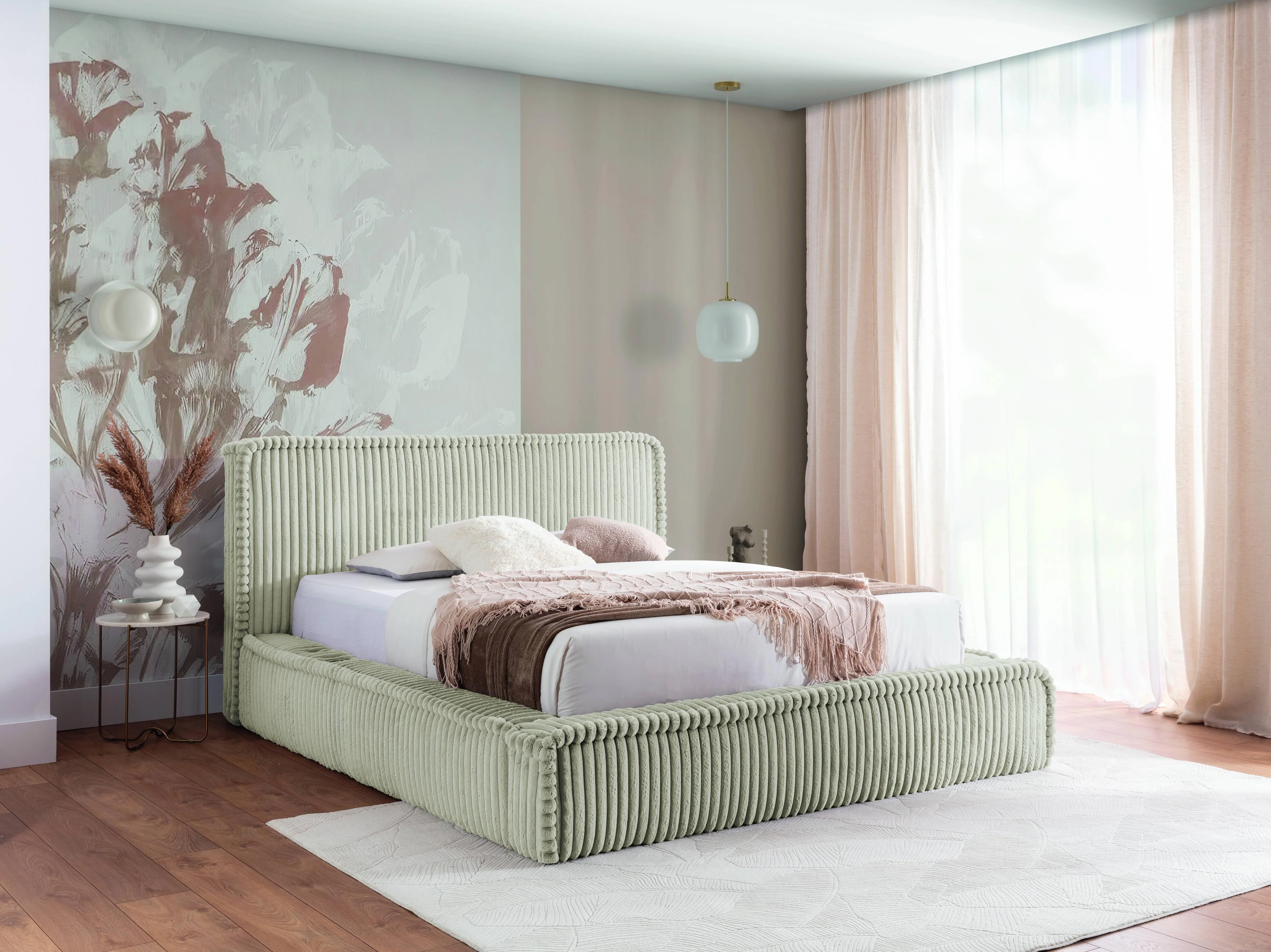 Bedframe Mirras in brede ribstof 200 x 200 cm