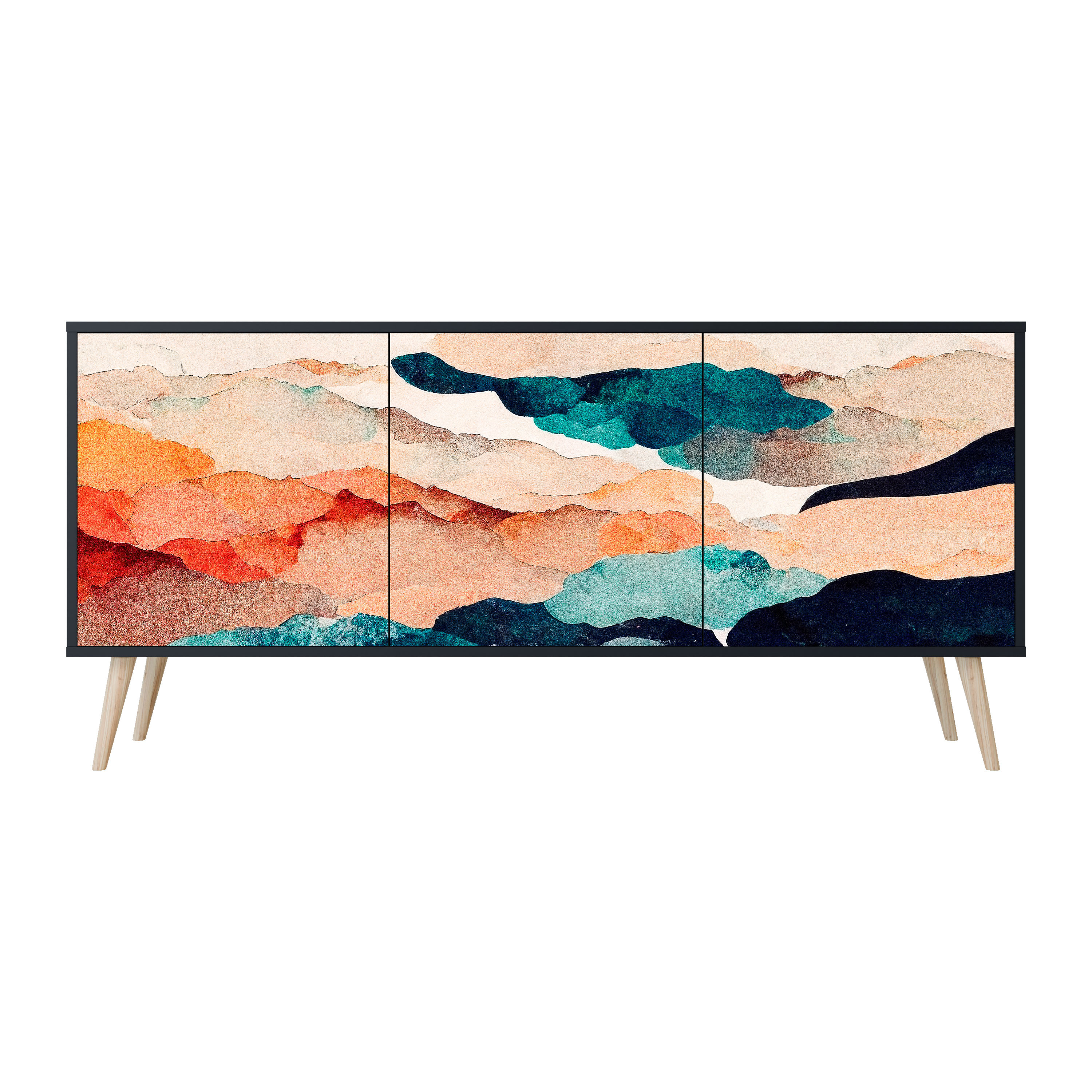 ABSTRACT LANDSCAPE Komoda 3 drzwi Czarna-Bukowa skośna