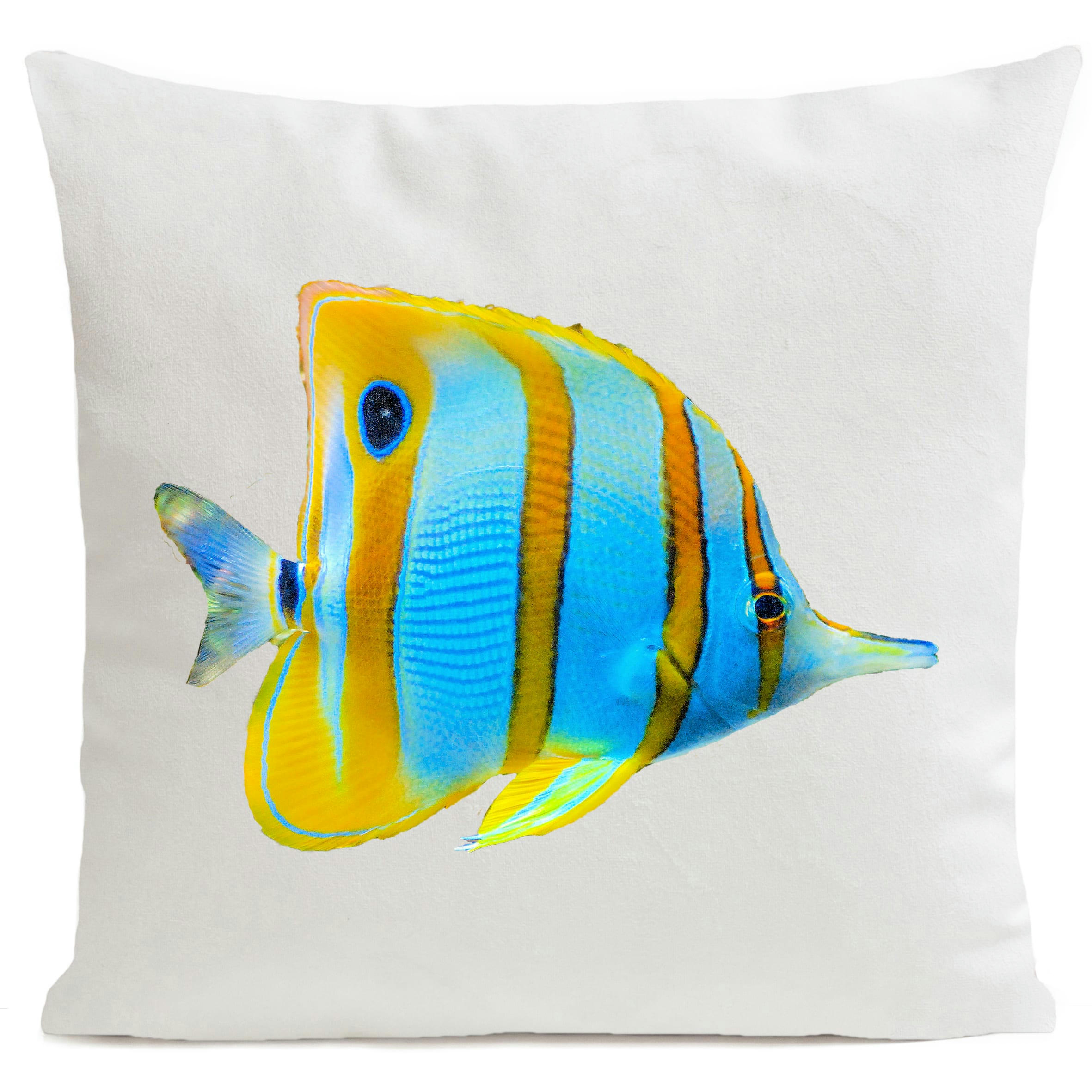 - Coussin poisson bord de mer suédine blanc 40x40cm