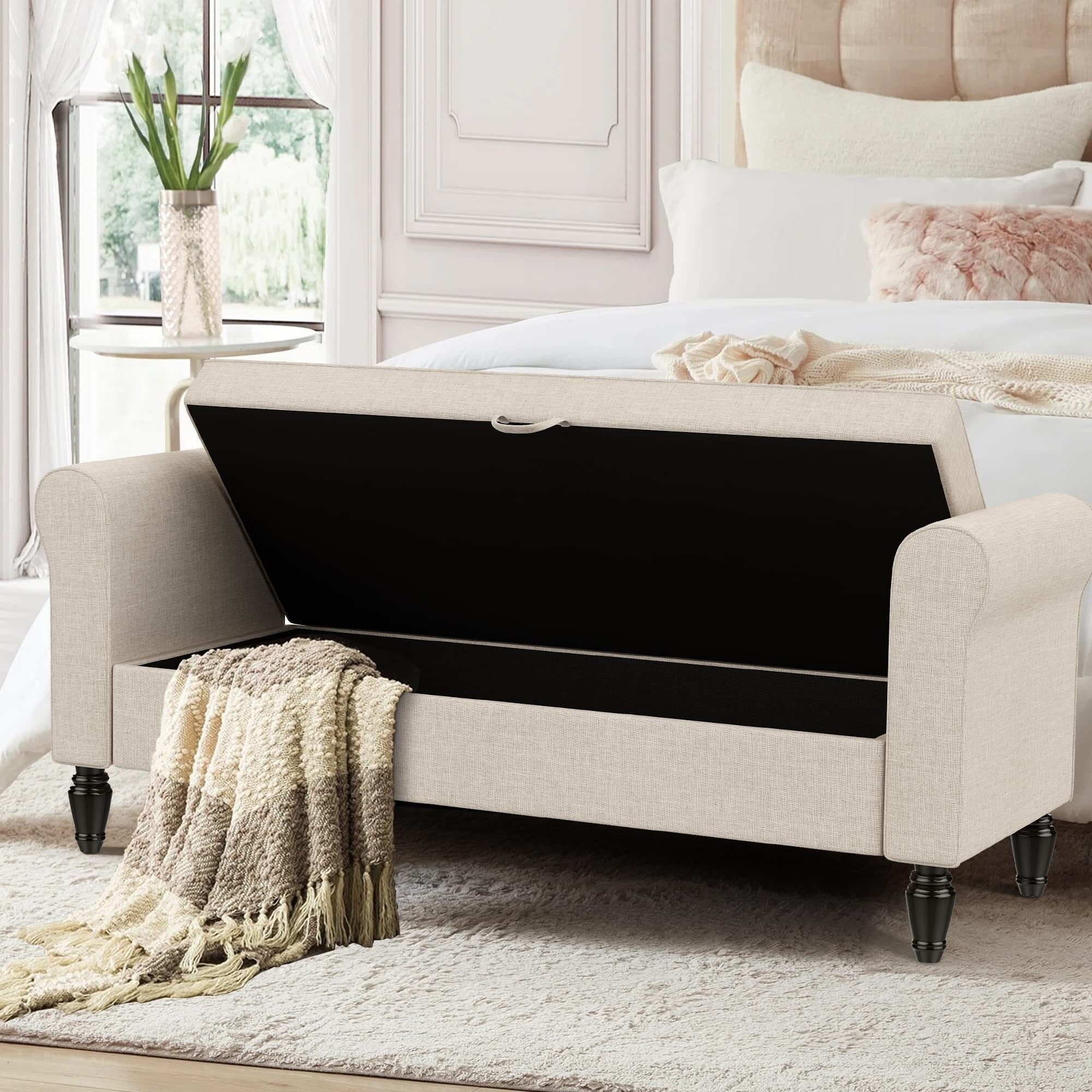 Andeworld Storage Bench Ottoman with Upholstered Arms,bench in front of bed